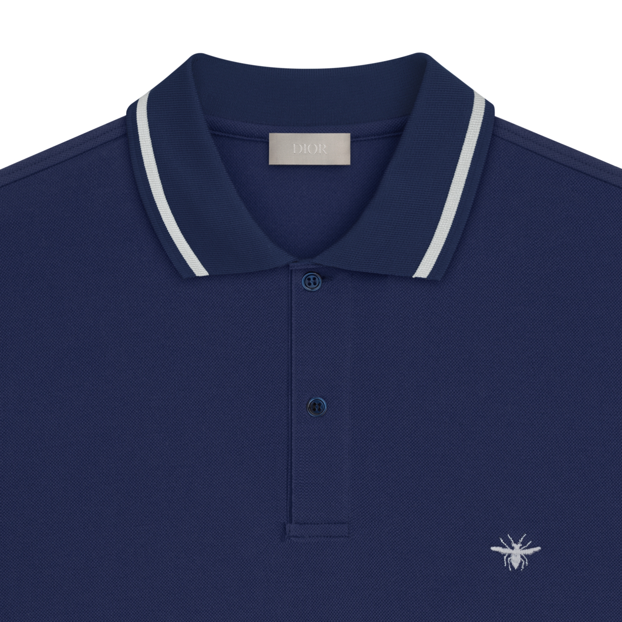 Polo Shirt with Bee Embroidery Navy Blue Cotton Piqué E09