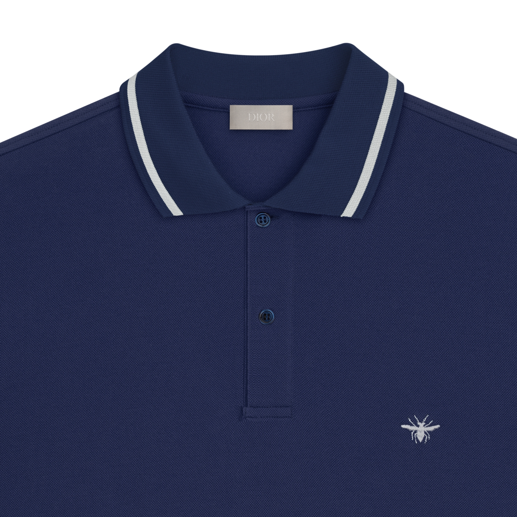 Polo Shirt with Bee Embroidery Navy Blue Cotton Piqué E09