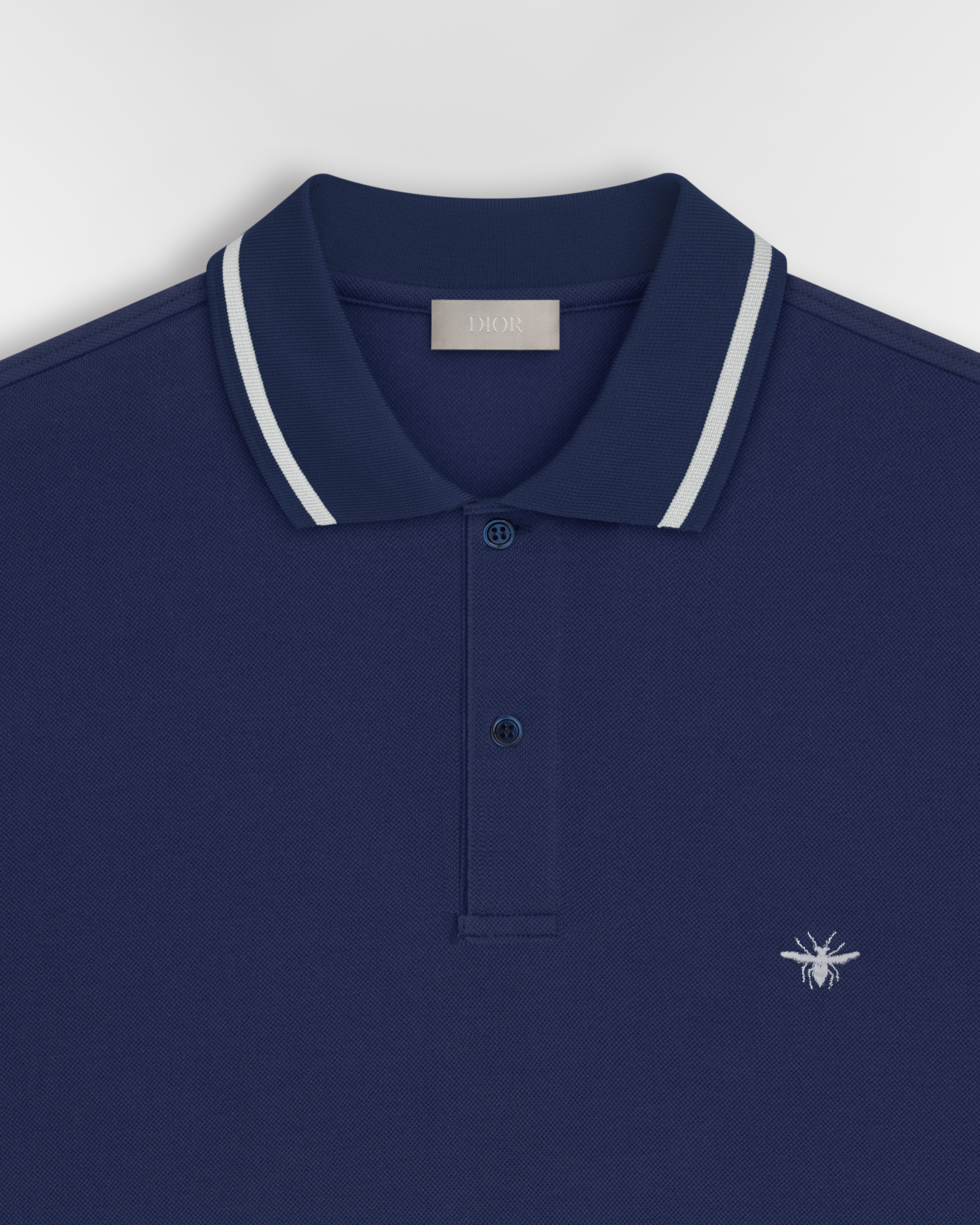 Polo Shirt with Bee Embroidery Navy Blue Cotton Piqué E09