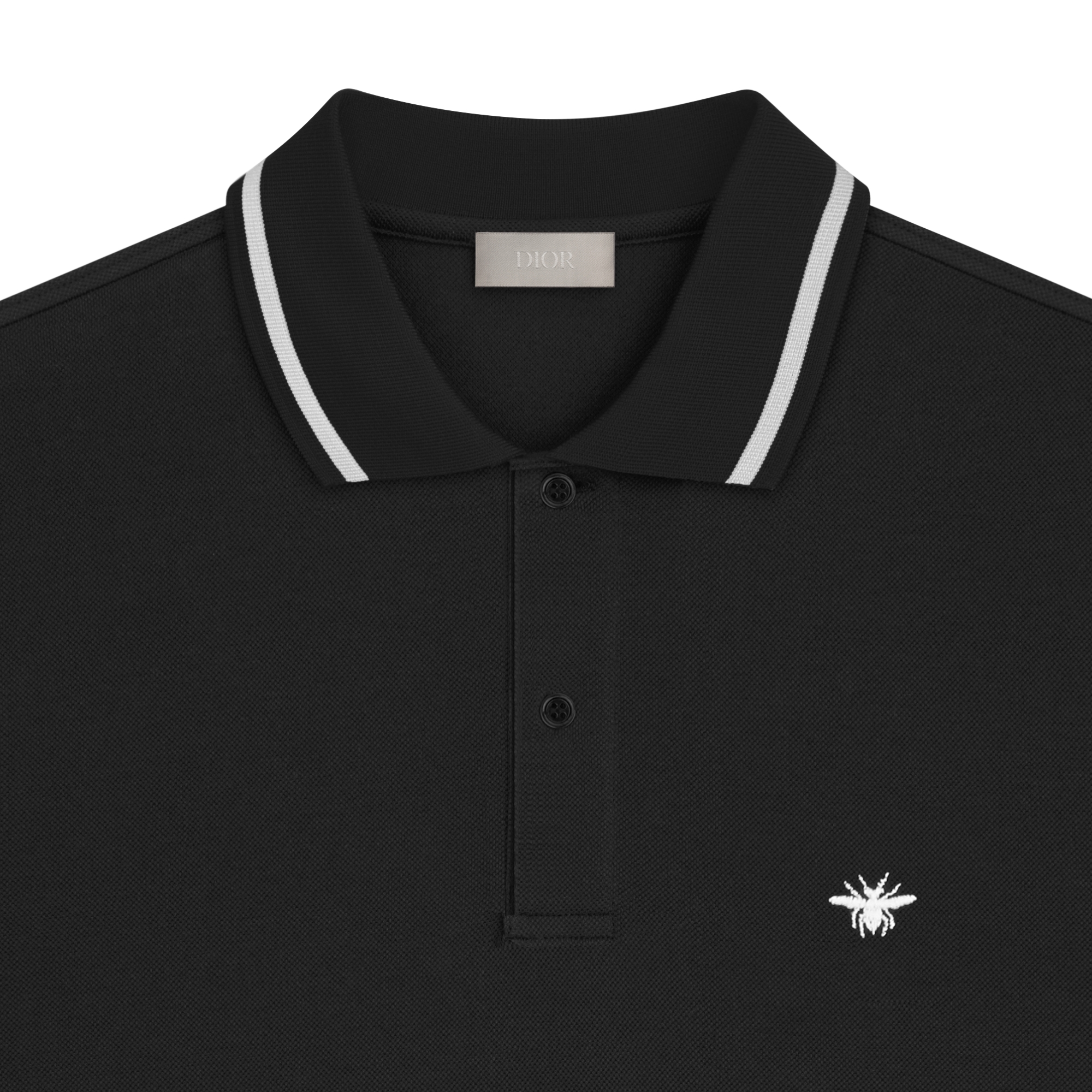 Poloshirt mit Bienenstickerei Baumwollpikee in Schwarz E09