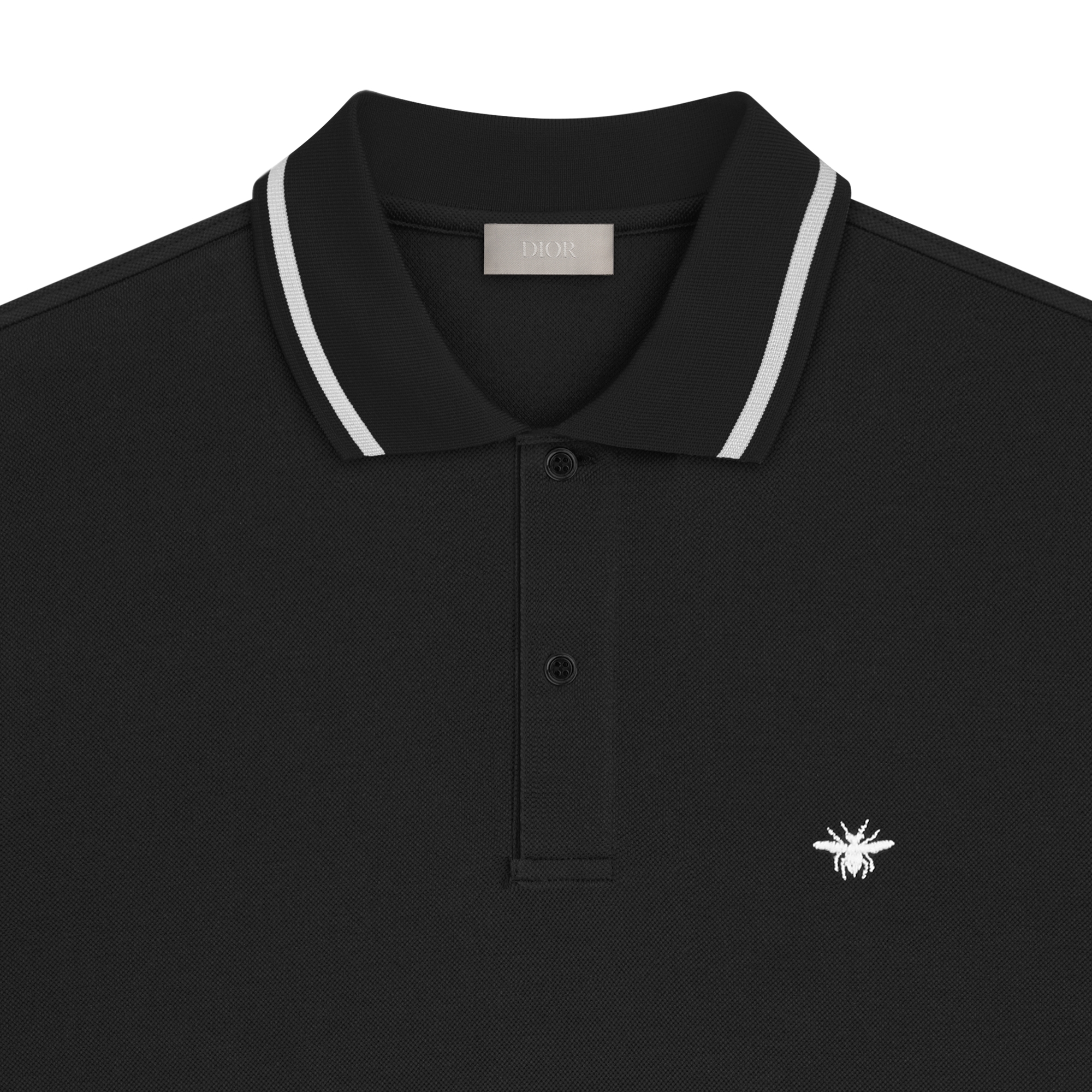 Polo Shirt with Bee Embroidery Black Cotton Piqué E09