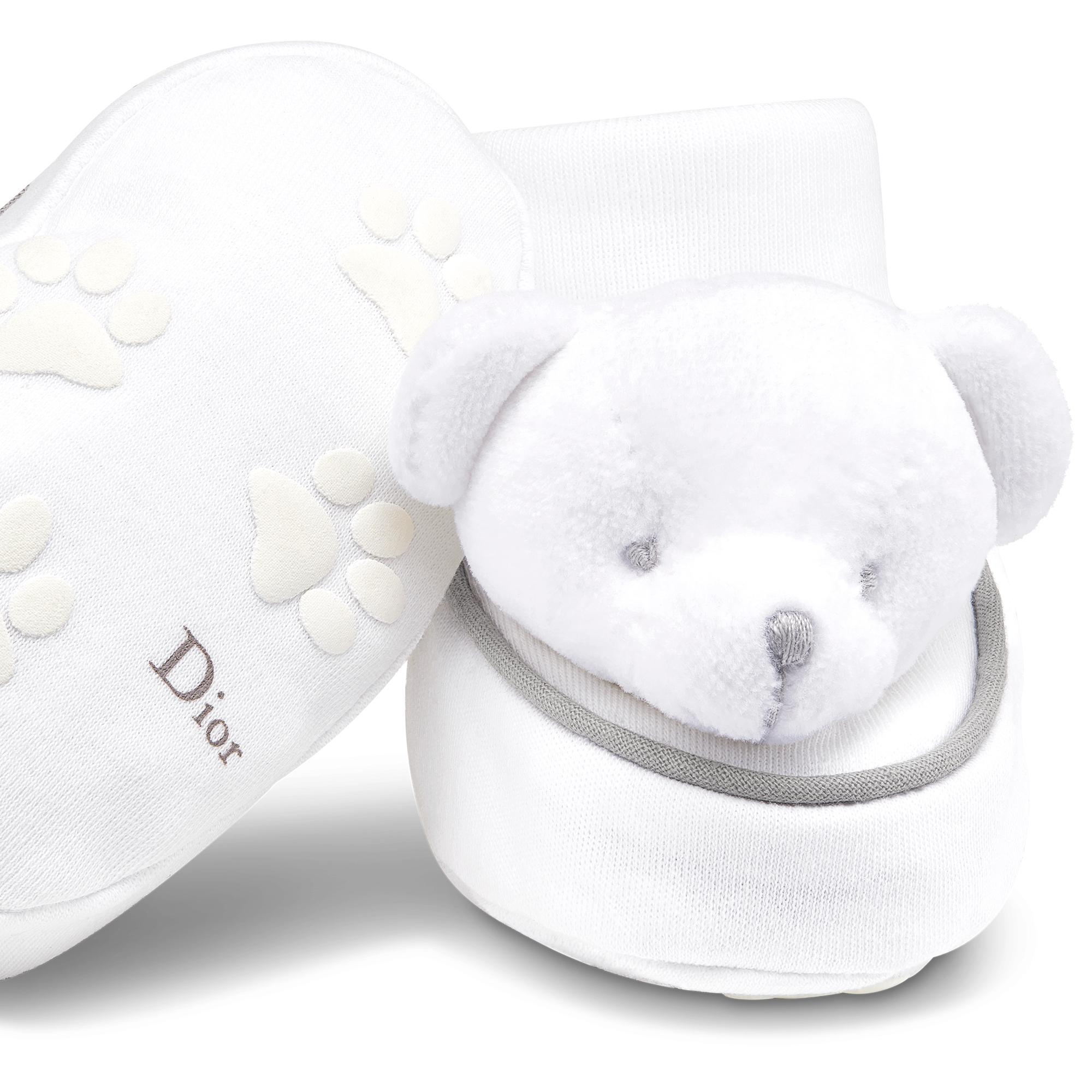 طقم هدايا دمية الدب لحديثي الولادة فرو صناعي باللون الأبيض، وقماش إنترلوك قطني، وقماش تيري محبوك مخملي E09