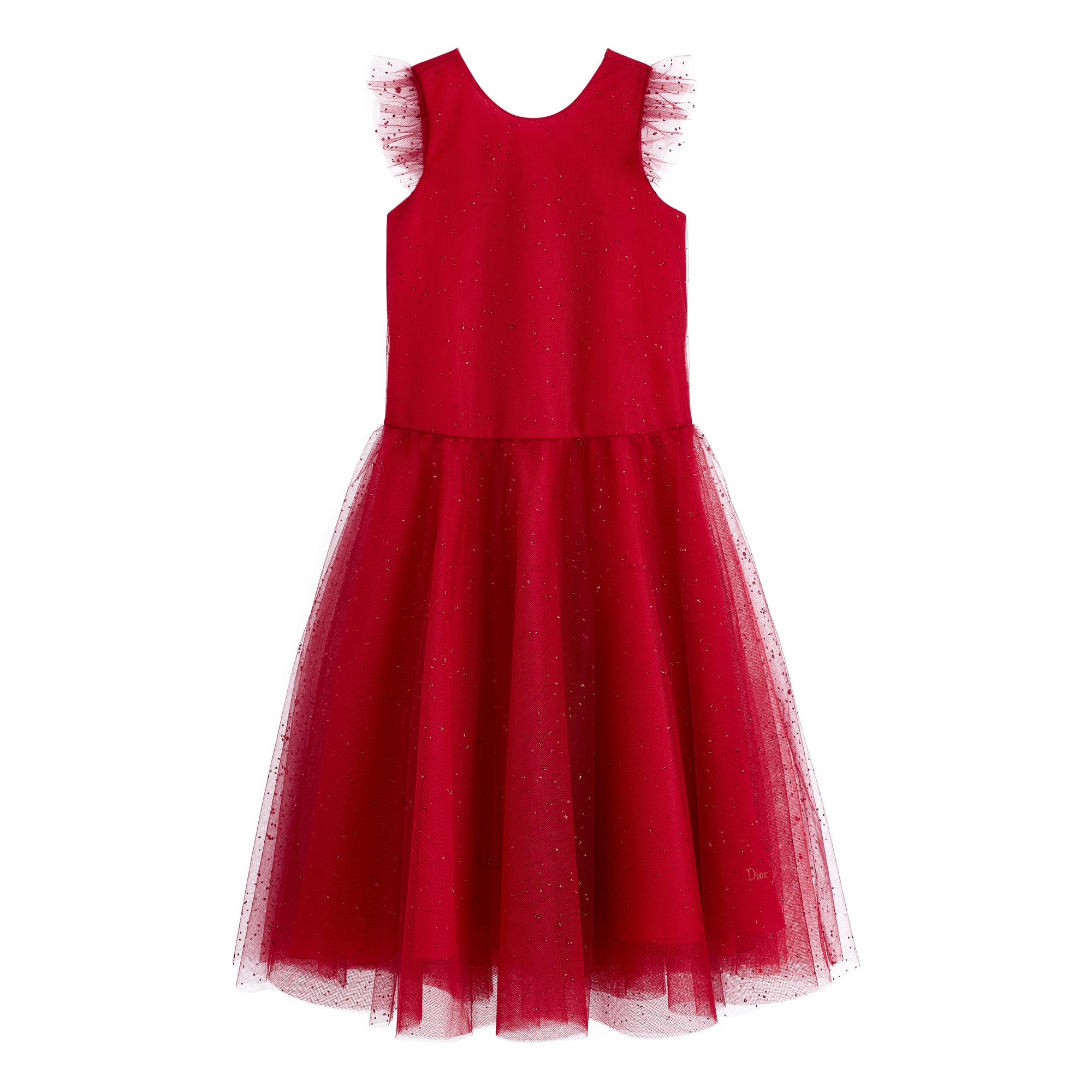 Kids' Long Dress Red Glitter Tulle E01