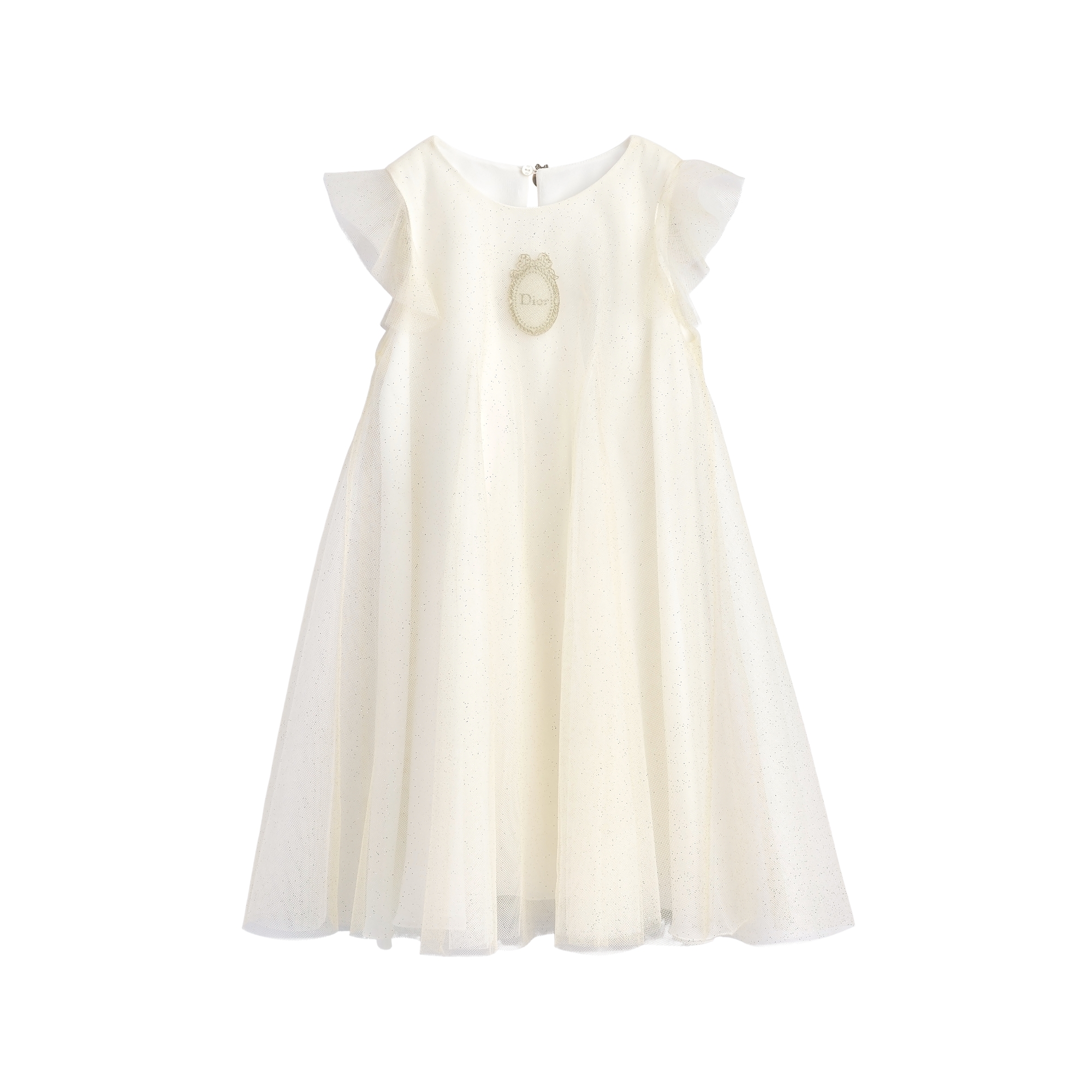Kids' Flared Dress Ivory and Pale Gold-Tone Glitter Tulle E01