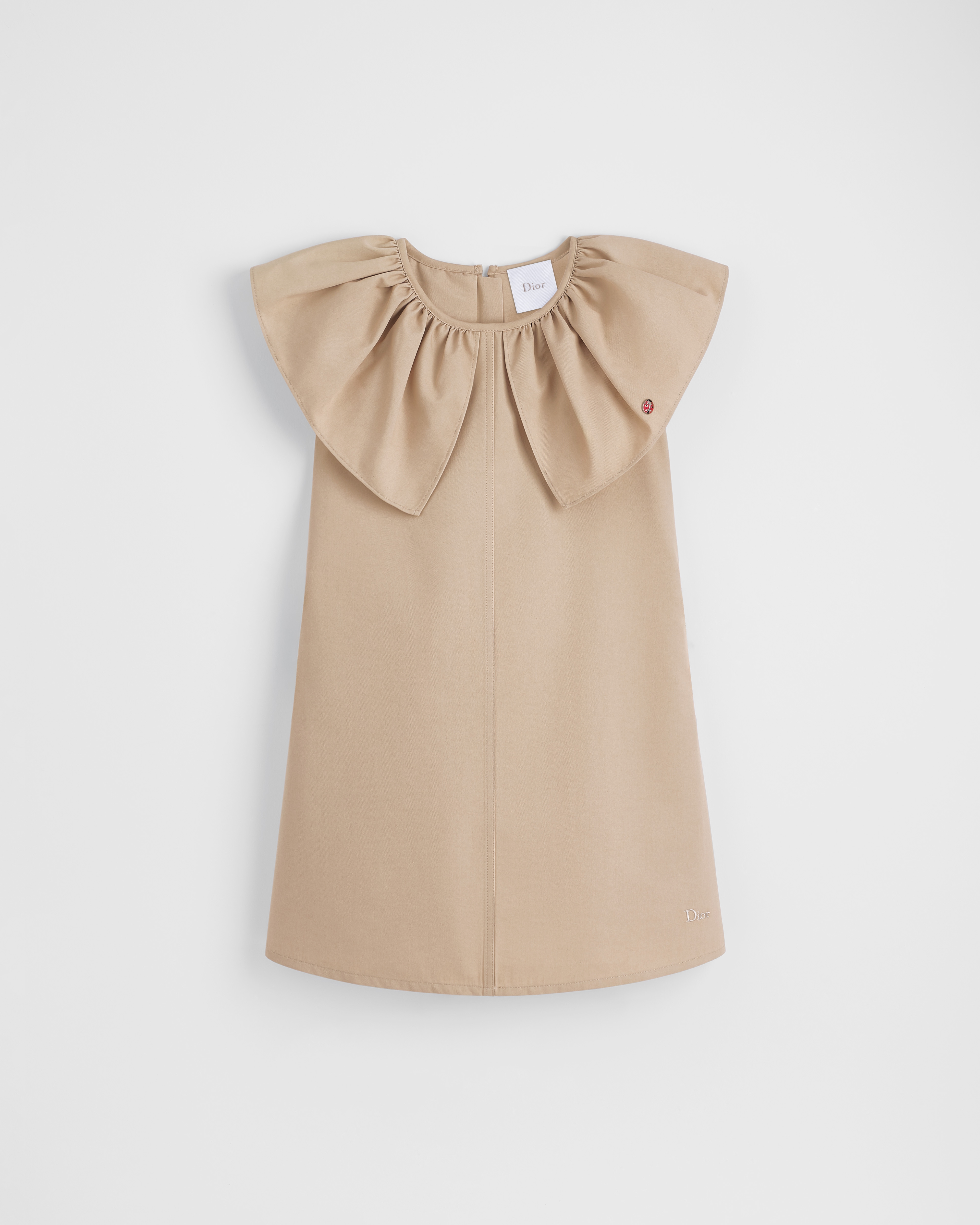 Kids' Straight Dress Beige Cotton-Blend Gabardine E01