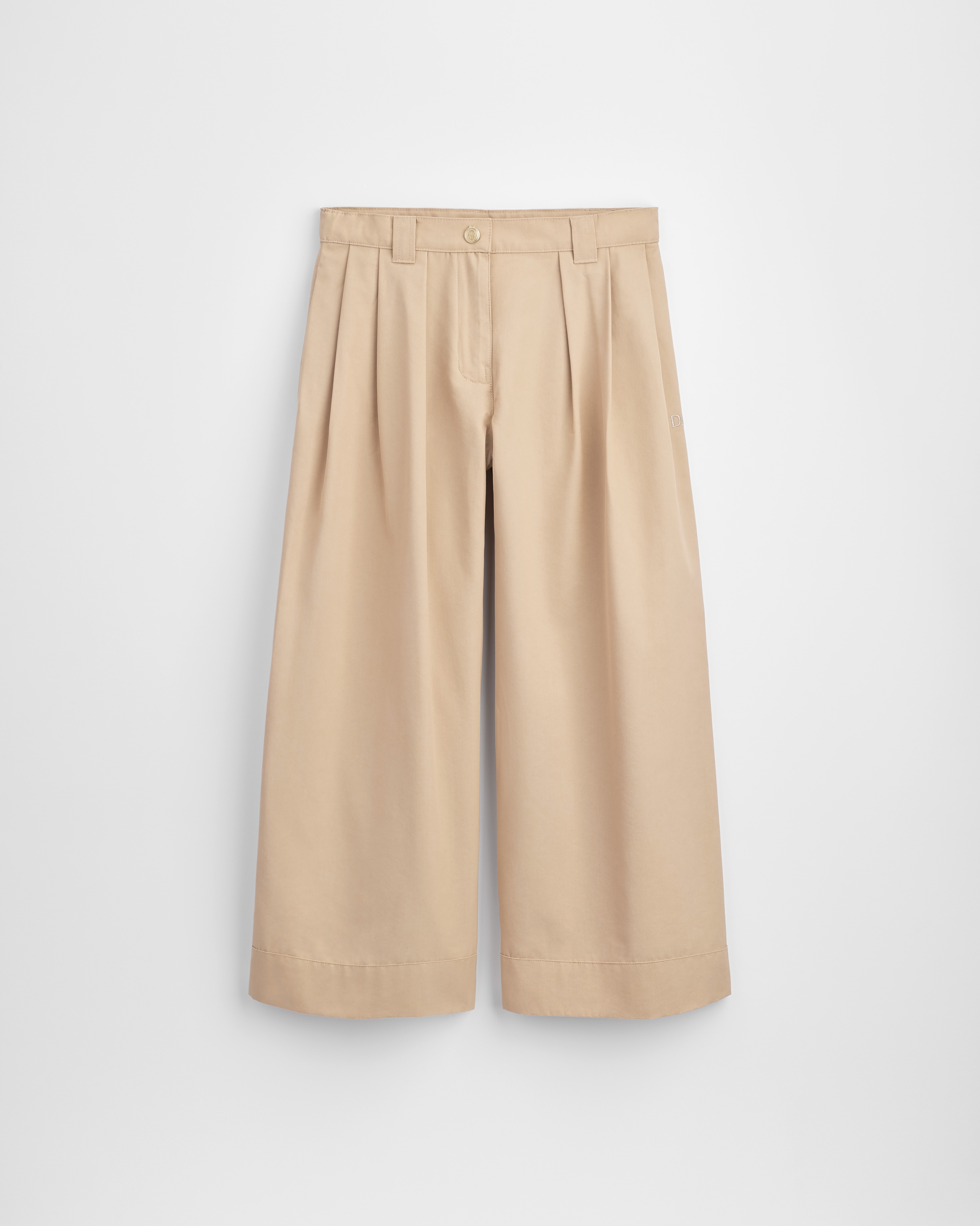 Kids' Wide-Leg Pants Beige Cotton-Blend Gabardine E01