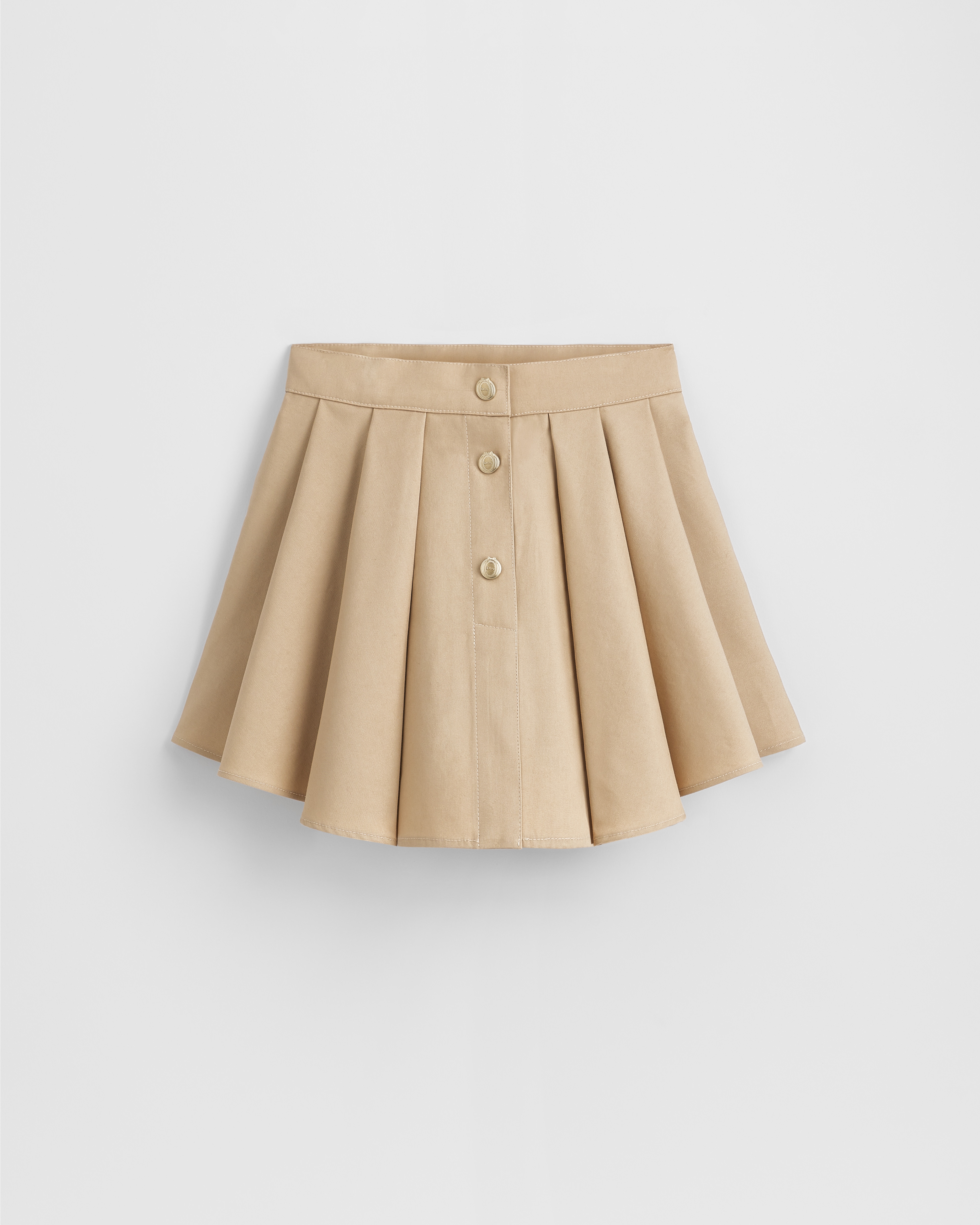 Kids' Pleated Skirt Beige Cotton-Blend Gabardine E01