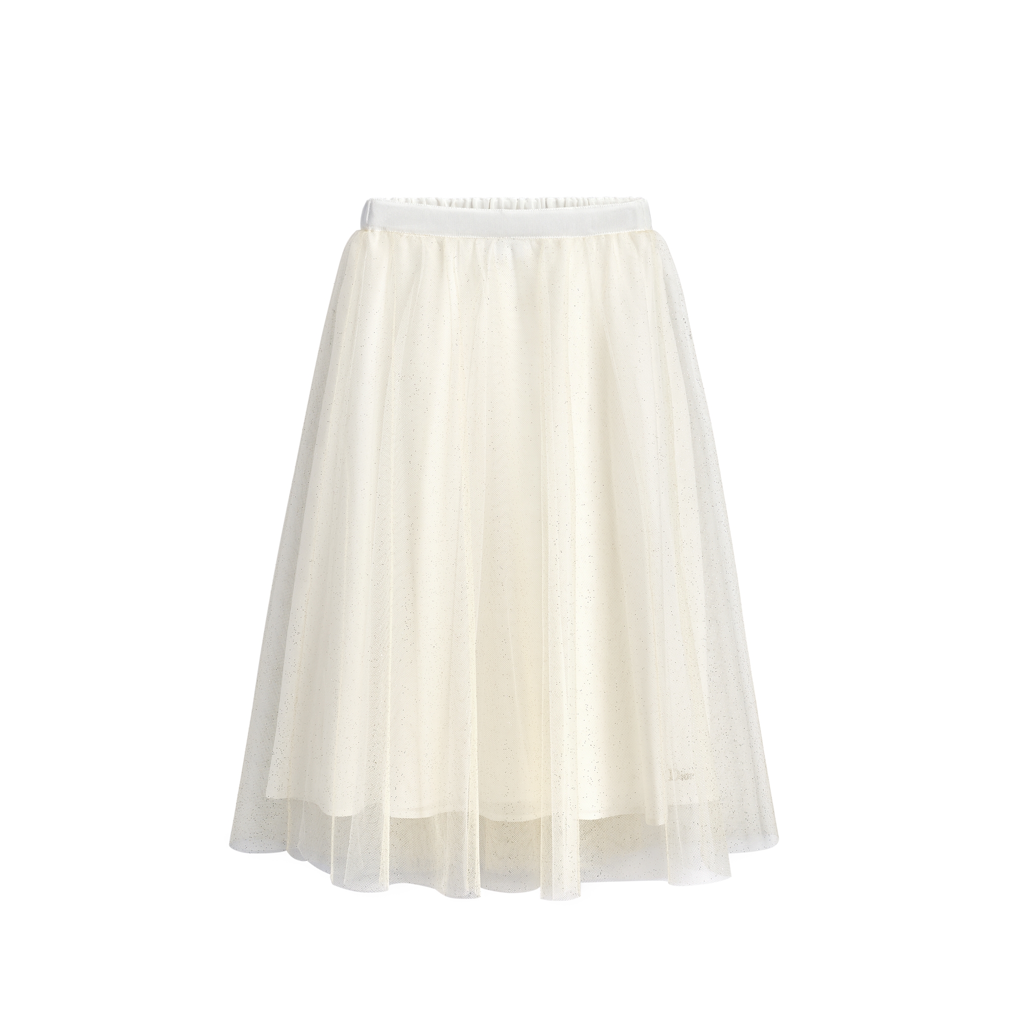 Kids' Long Skirt Ivory and Pale Gold-Tone Glitter Tulle E01