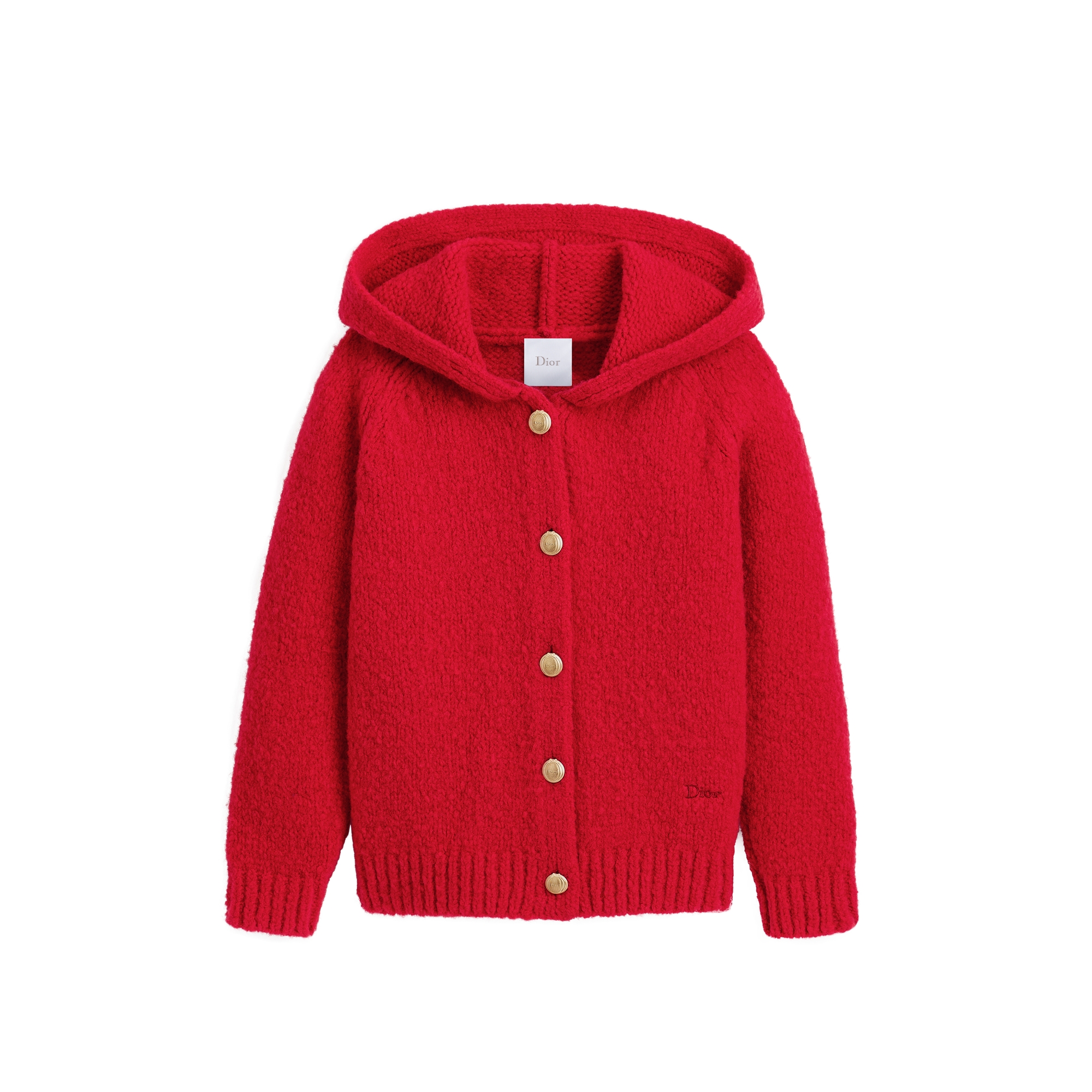 Kids' Cardigan with Hood Bright Red Wool Knit E01