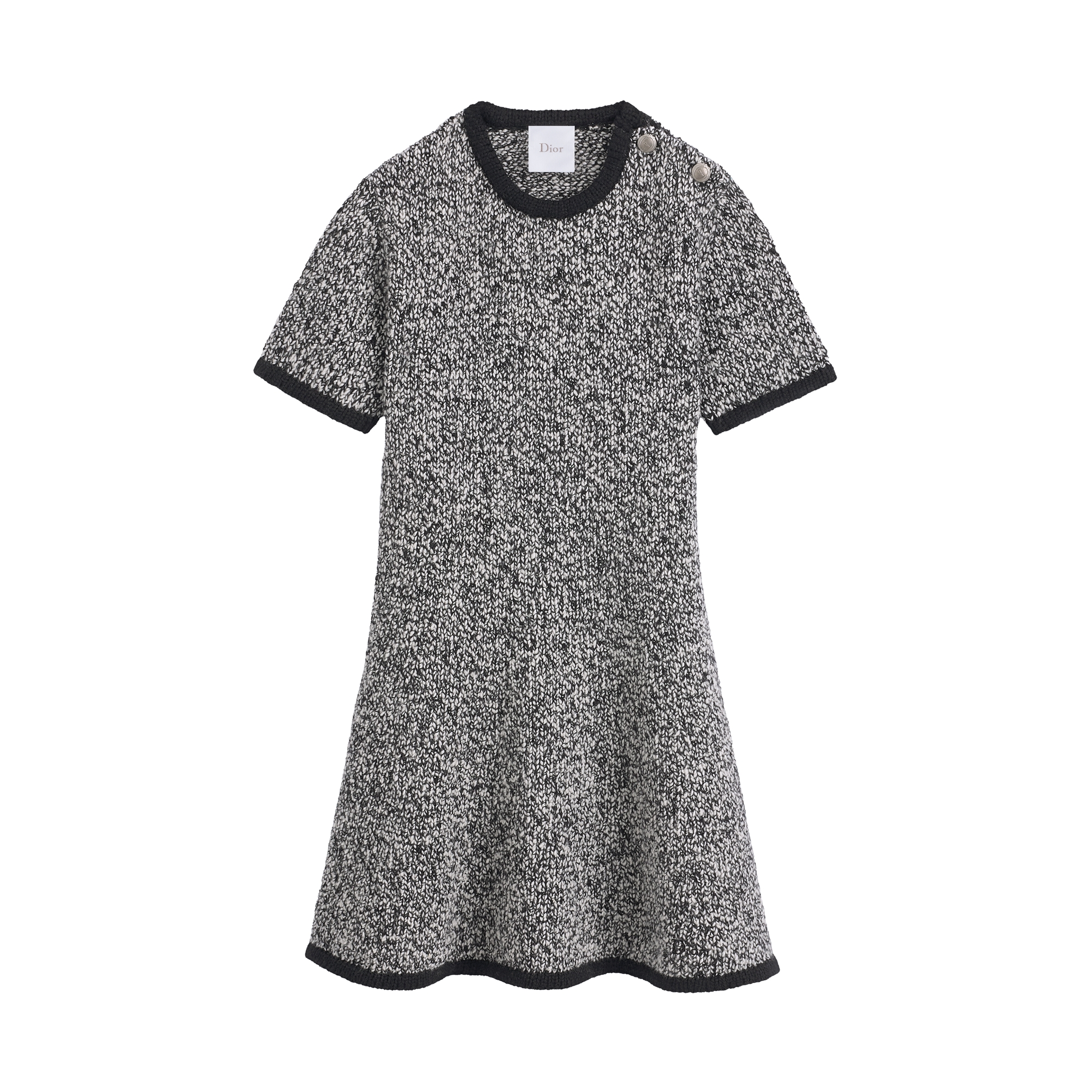 Kids' Skater Dress Black and White Wool and Cashmere Mouliné Knit E01
