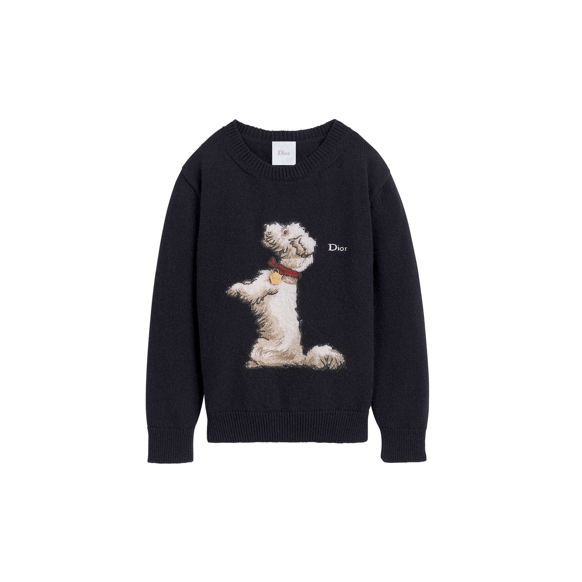 Kids' Sweater Navy Blue Cashmere Knit with Multicolor Dior Bobby Motif E01