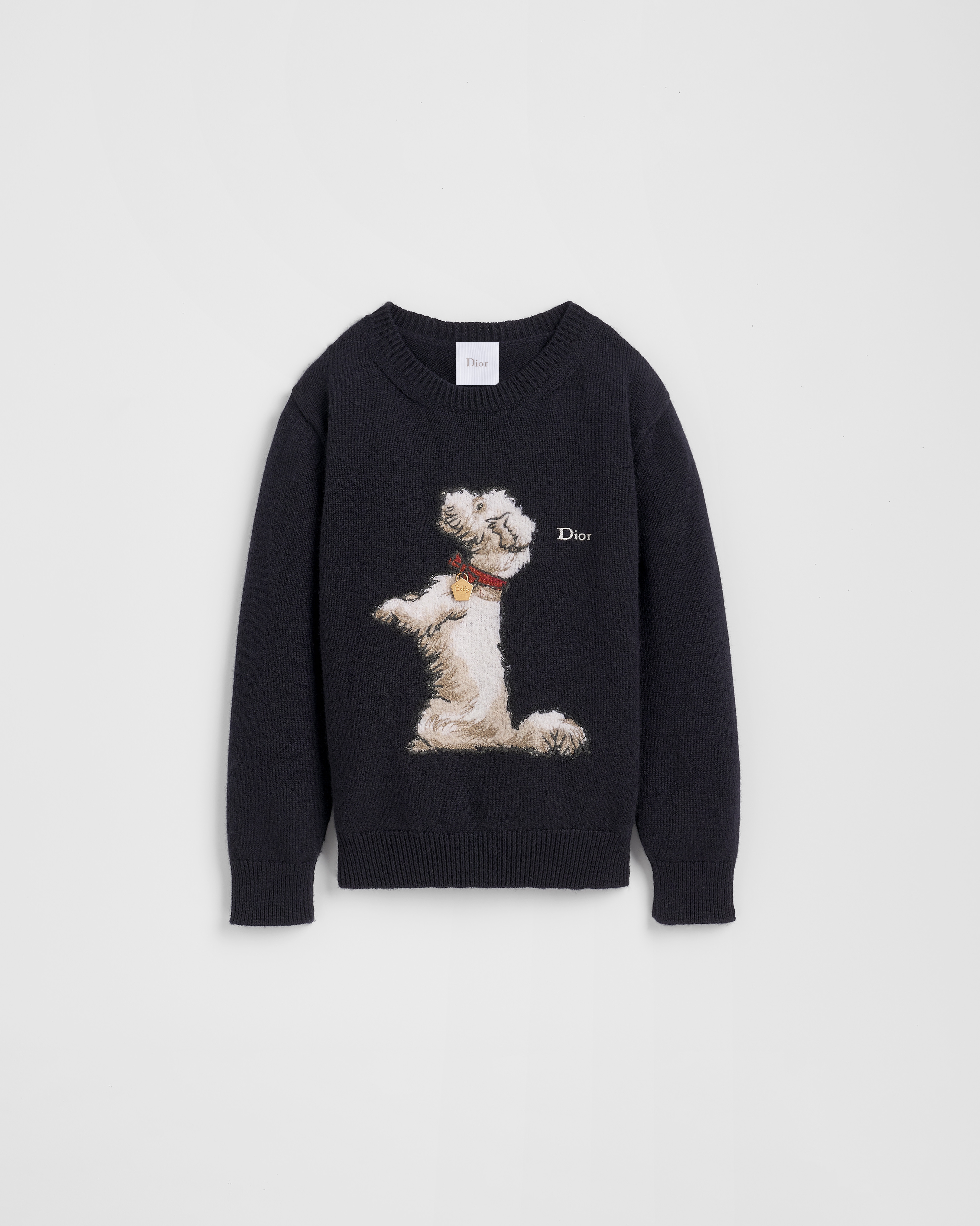 Kids' Sweater Navy Blue Cashmere Knit with Multicolor Dior Bobby Motif E01
