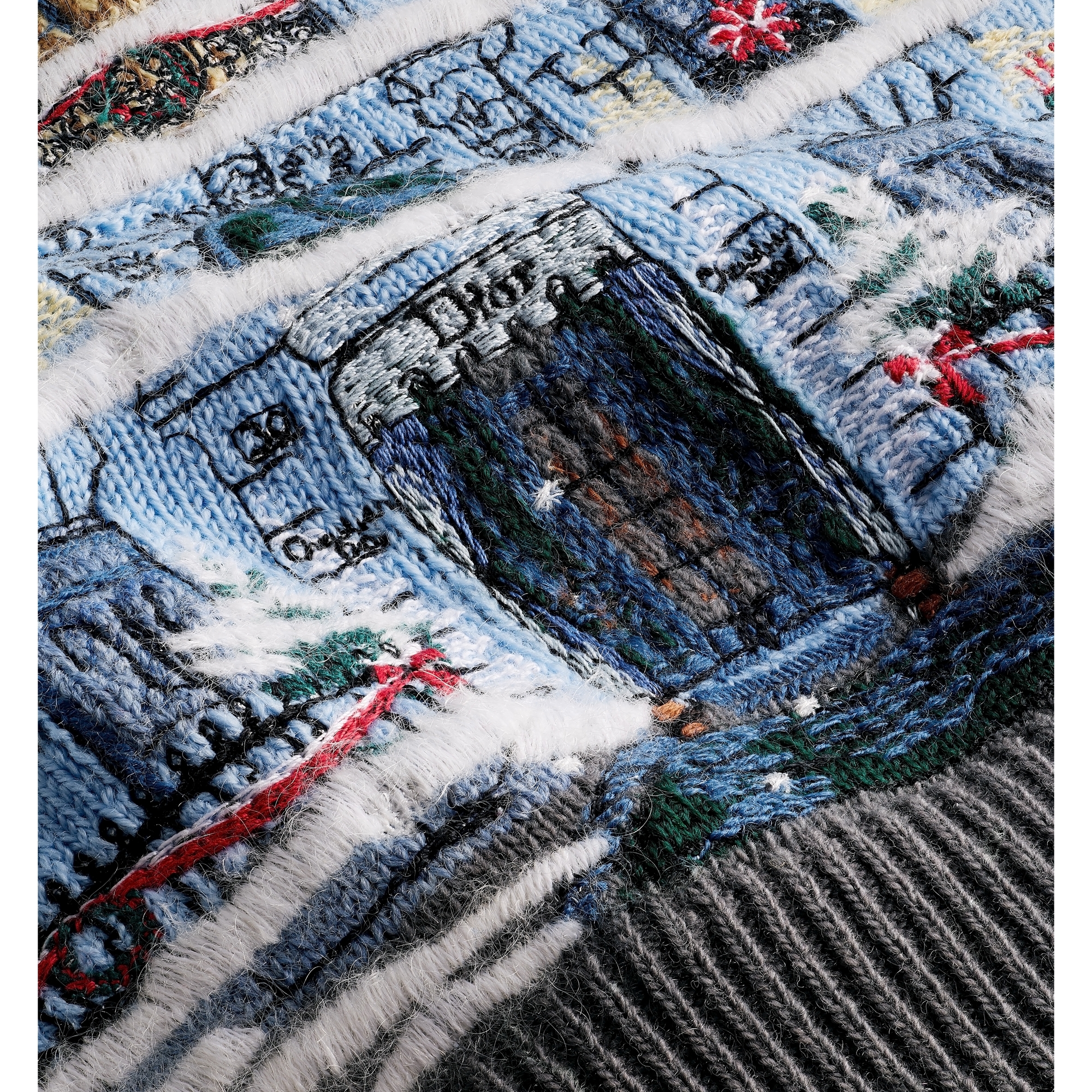 Kids' Sweater White Wool-Cashmere Knit with Multicolor Noël à Montaigne Motif E10