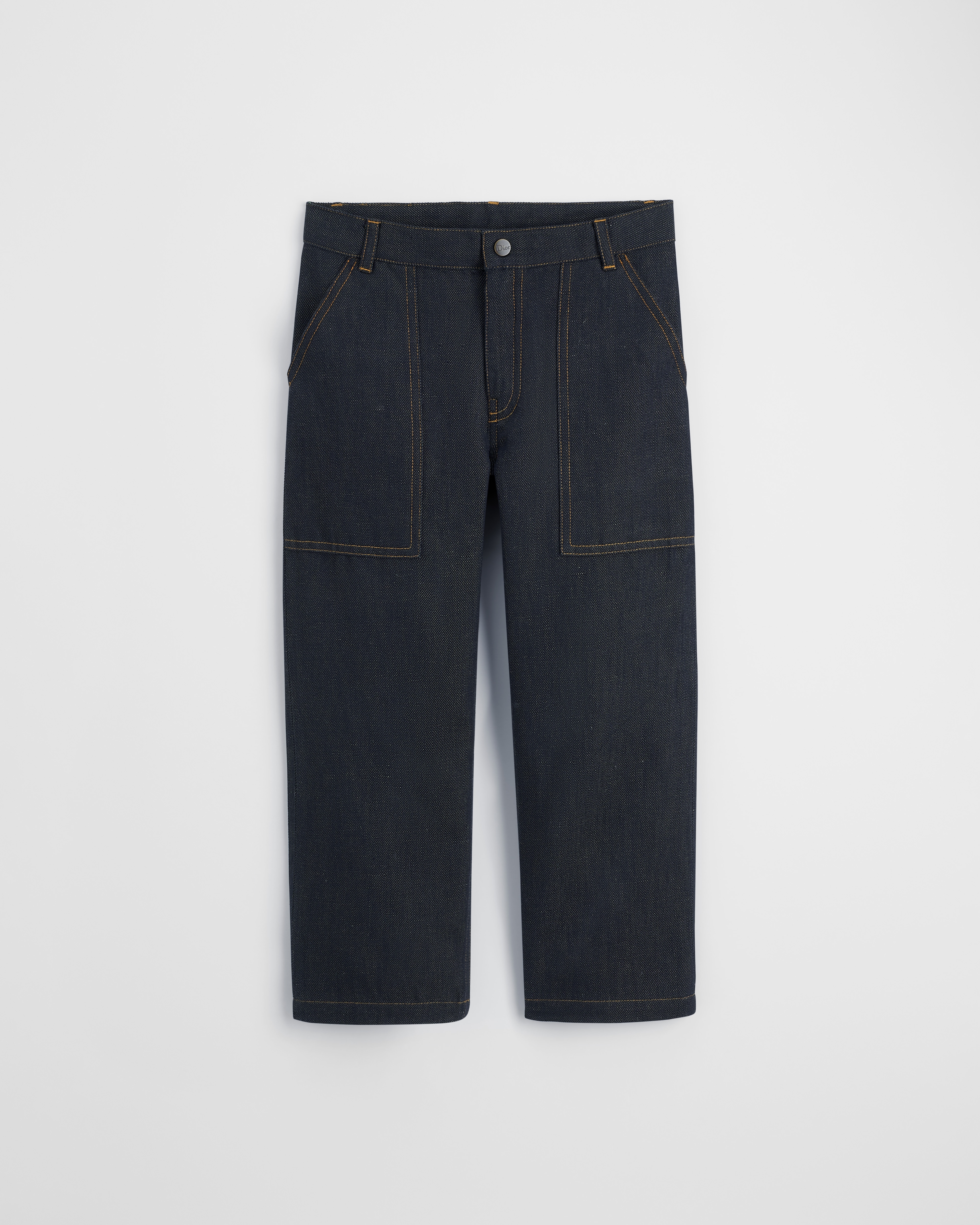 Kids' Pants Denim Blue Cotton and Linen Gabardine E01