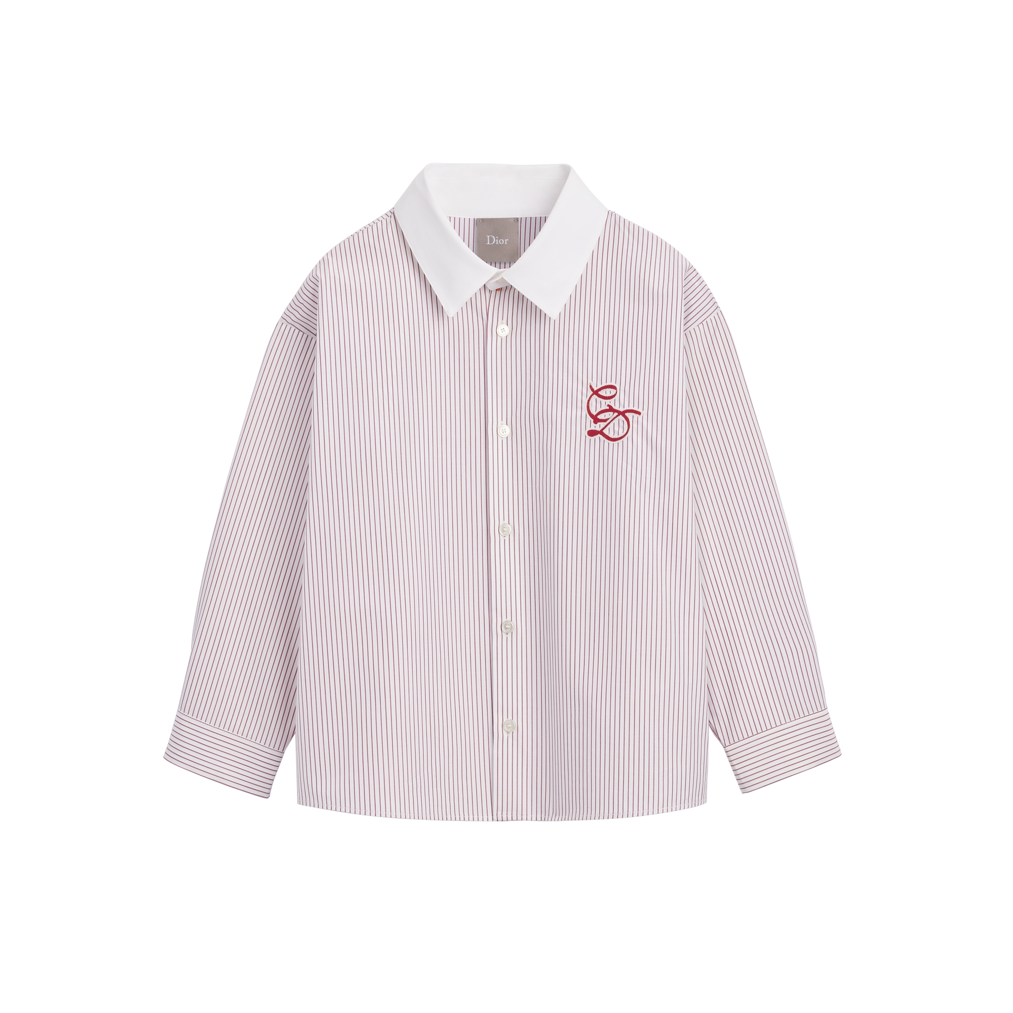 Kids' Shirt White and Burgundy Striped Cotton Poplin E01