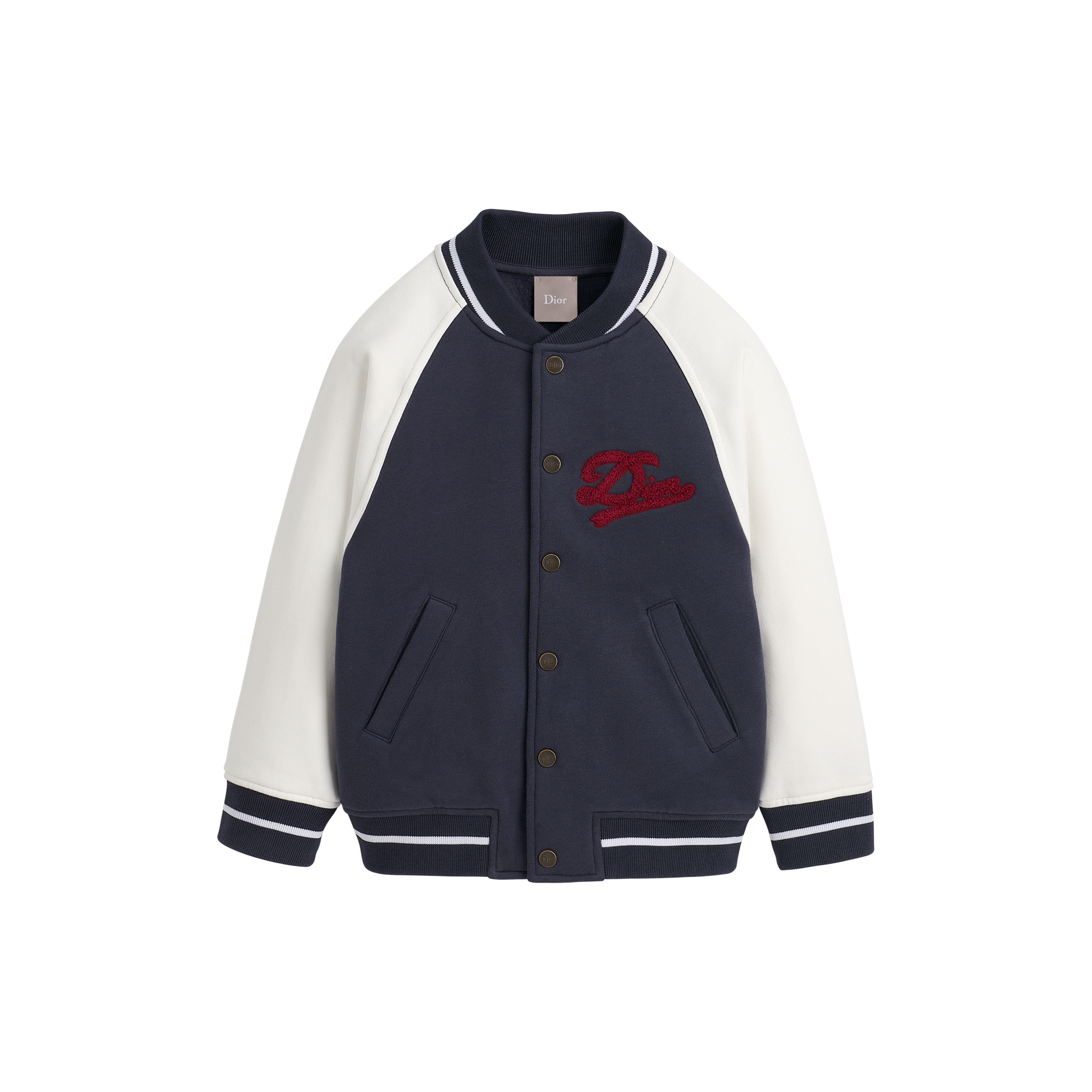 Kids' Bomber-Style Cardigan Ivory and Navy Blue Brushed Cotton Fleece E01