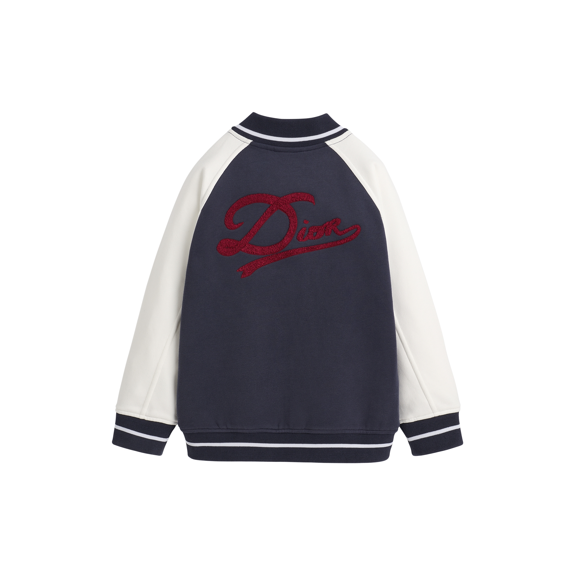 Kids' Bomber-Style Cardigan Ivory and Navy Blue Brushed Cotton Fleece E08