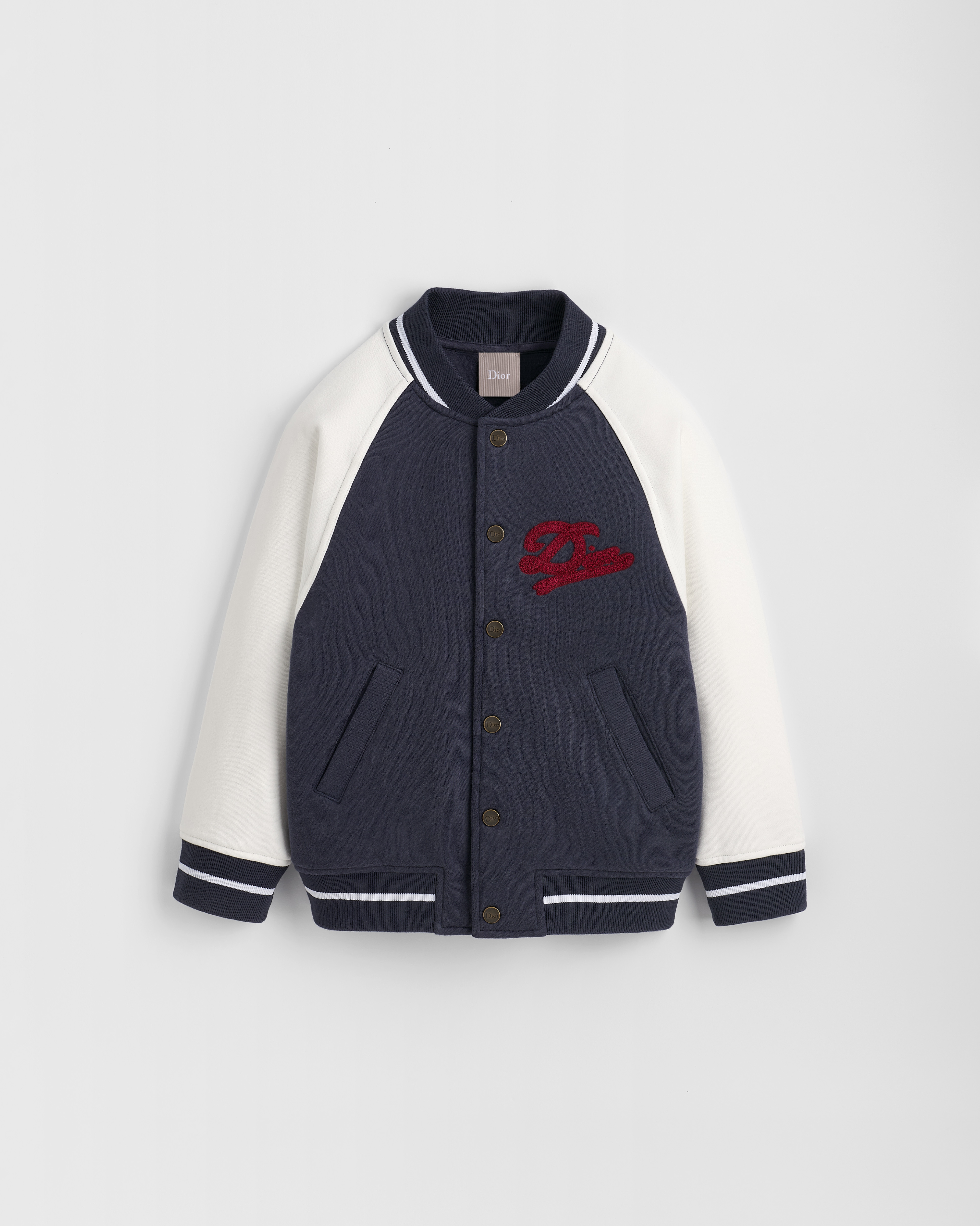 Kids' Bomber-Style Cardigan Ivory and Navy Blue Brushed Cotton Fleece E01