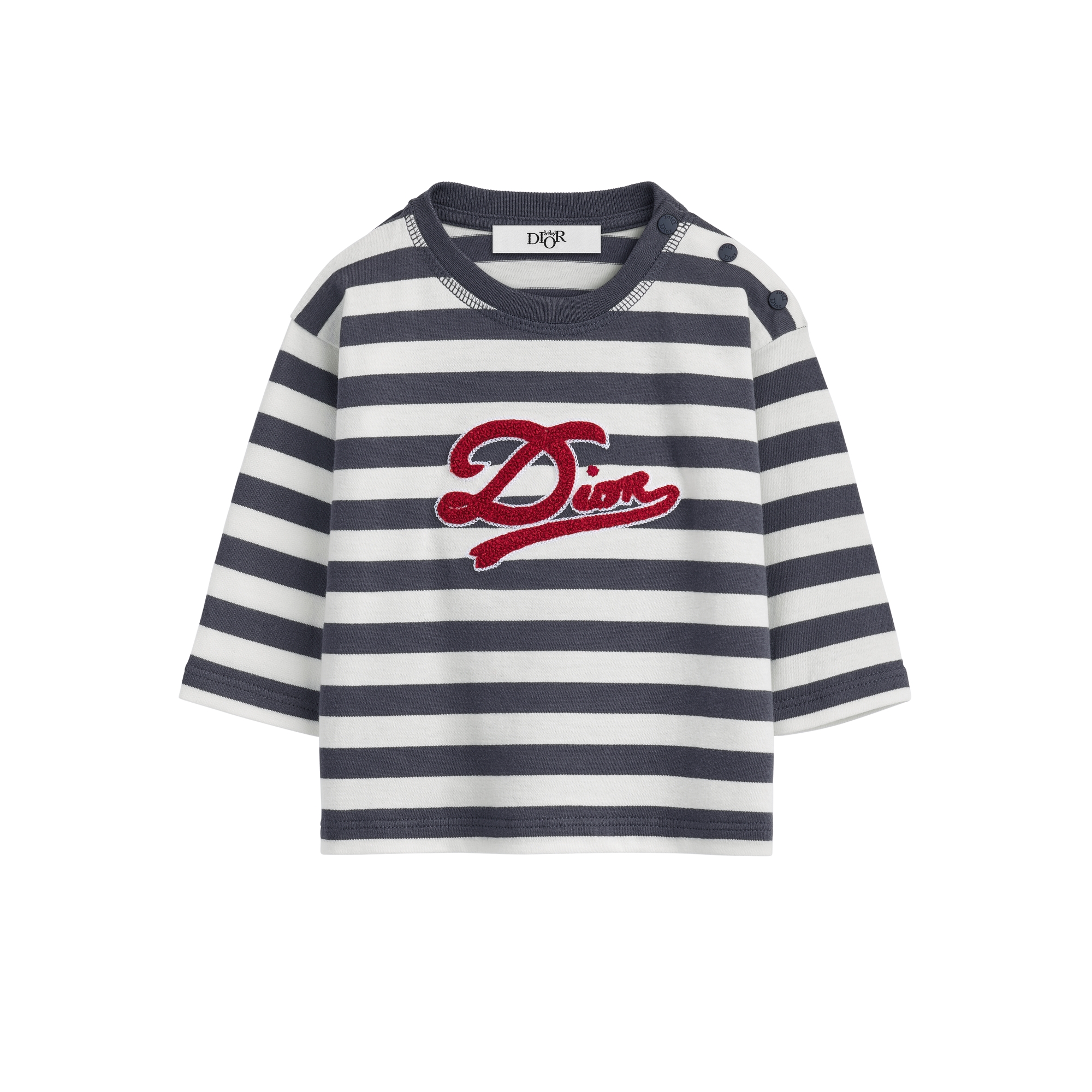 Baby Long-Sleeved T-Shirt White and Navy Blue Striped Cotton Jersey E01
