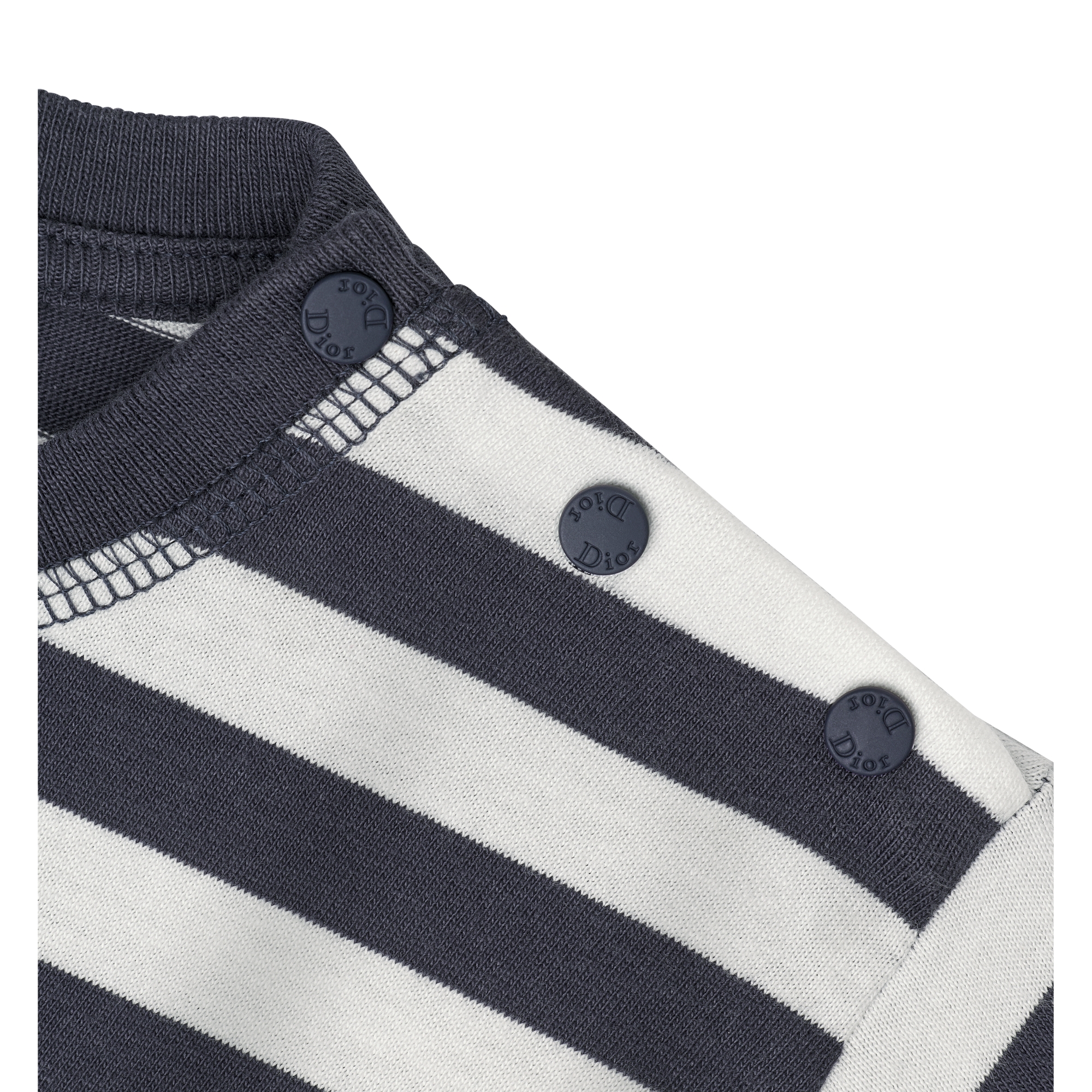 Baby Long-Sleeved T-Shirt White and Navy Blue Striped Cotton Jersey E10