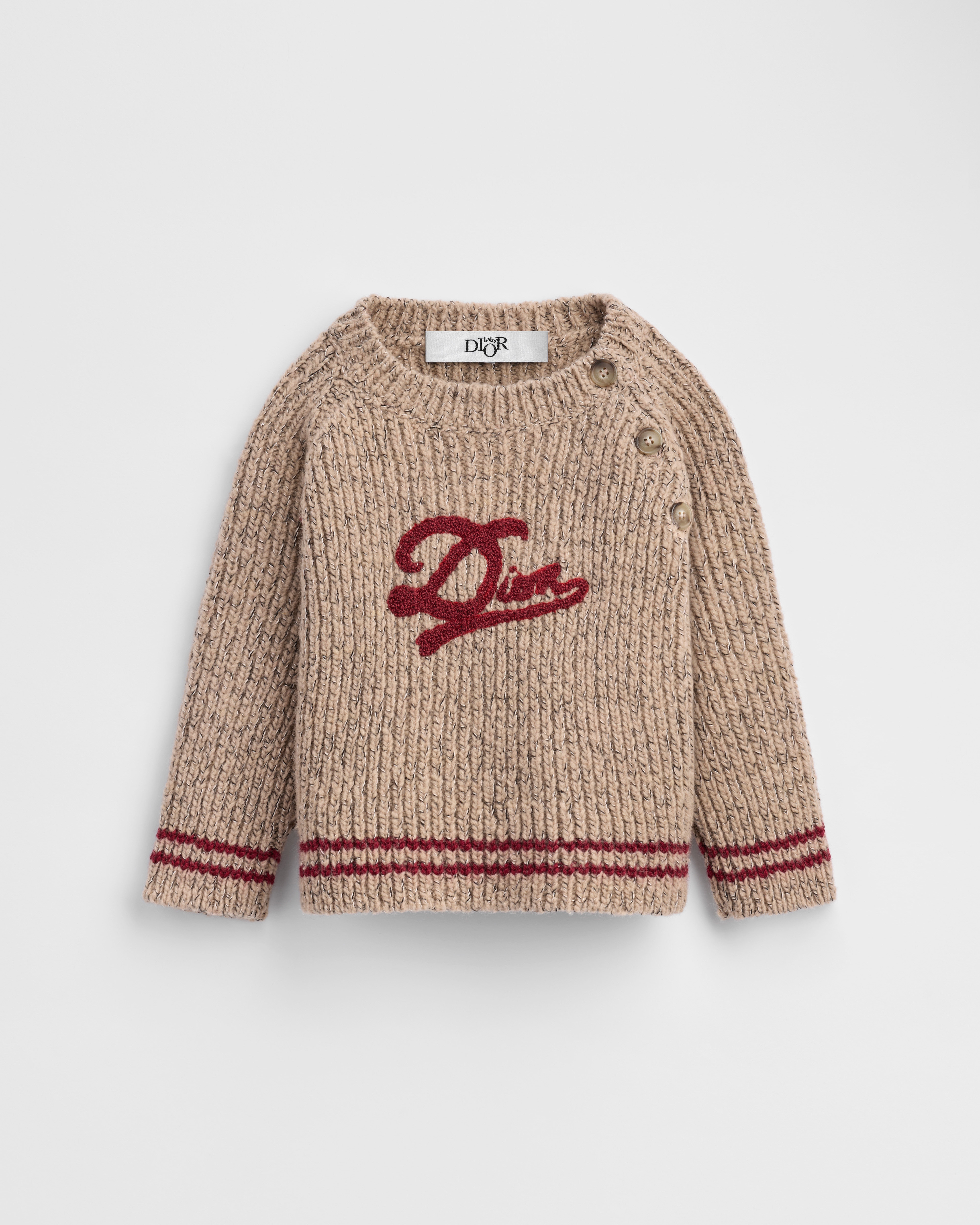 Baby Sweater Beige Wool, Silk and Cashmere Mouliné Knit E01