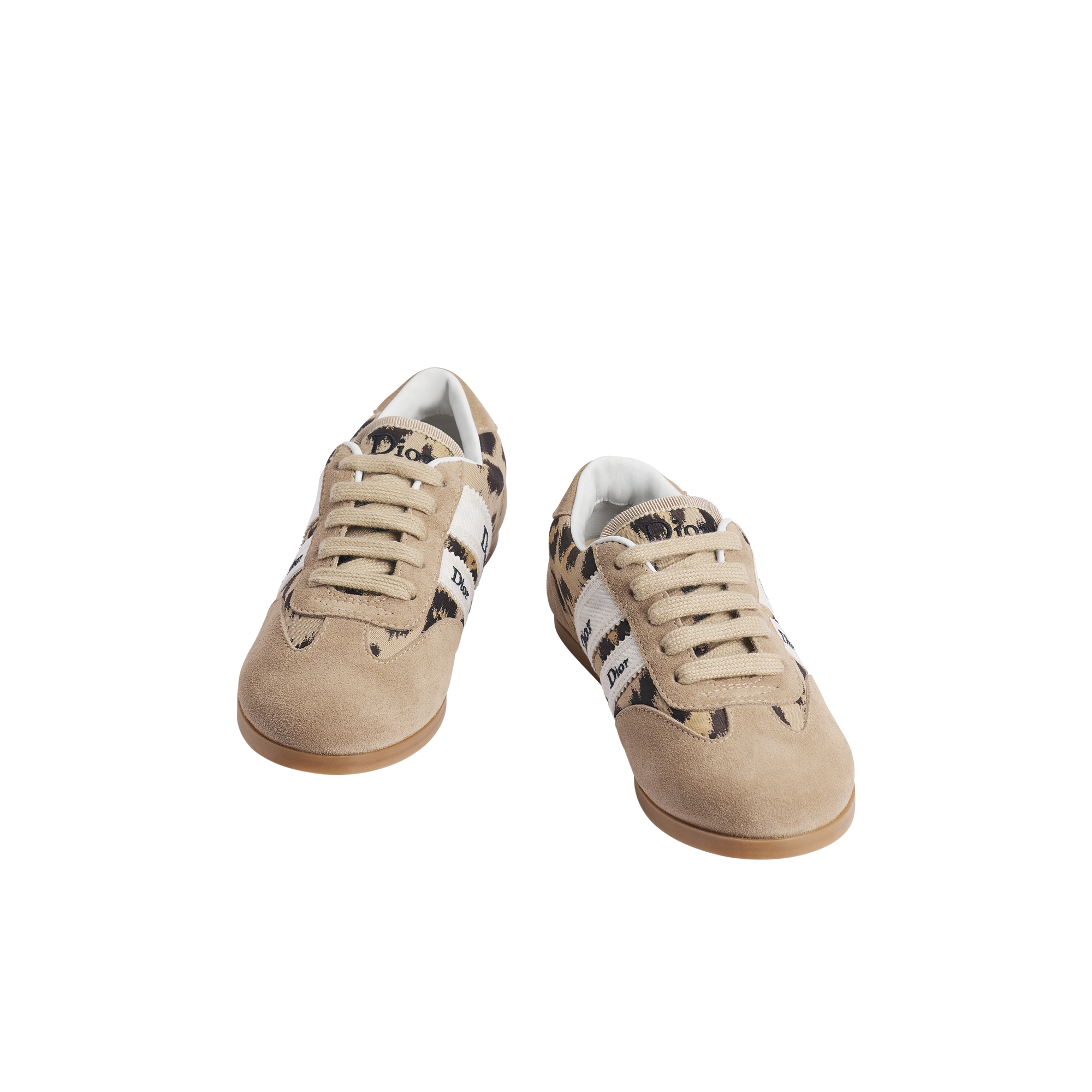 Kids' Dior Ribbon Sneaker Beige Suede Calfskin and Natural Mizza Motif Printed Fabric E03