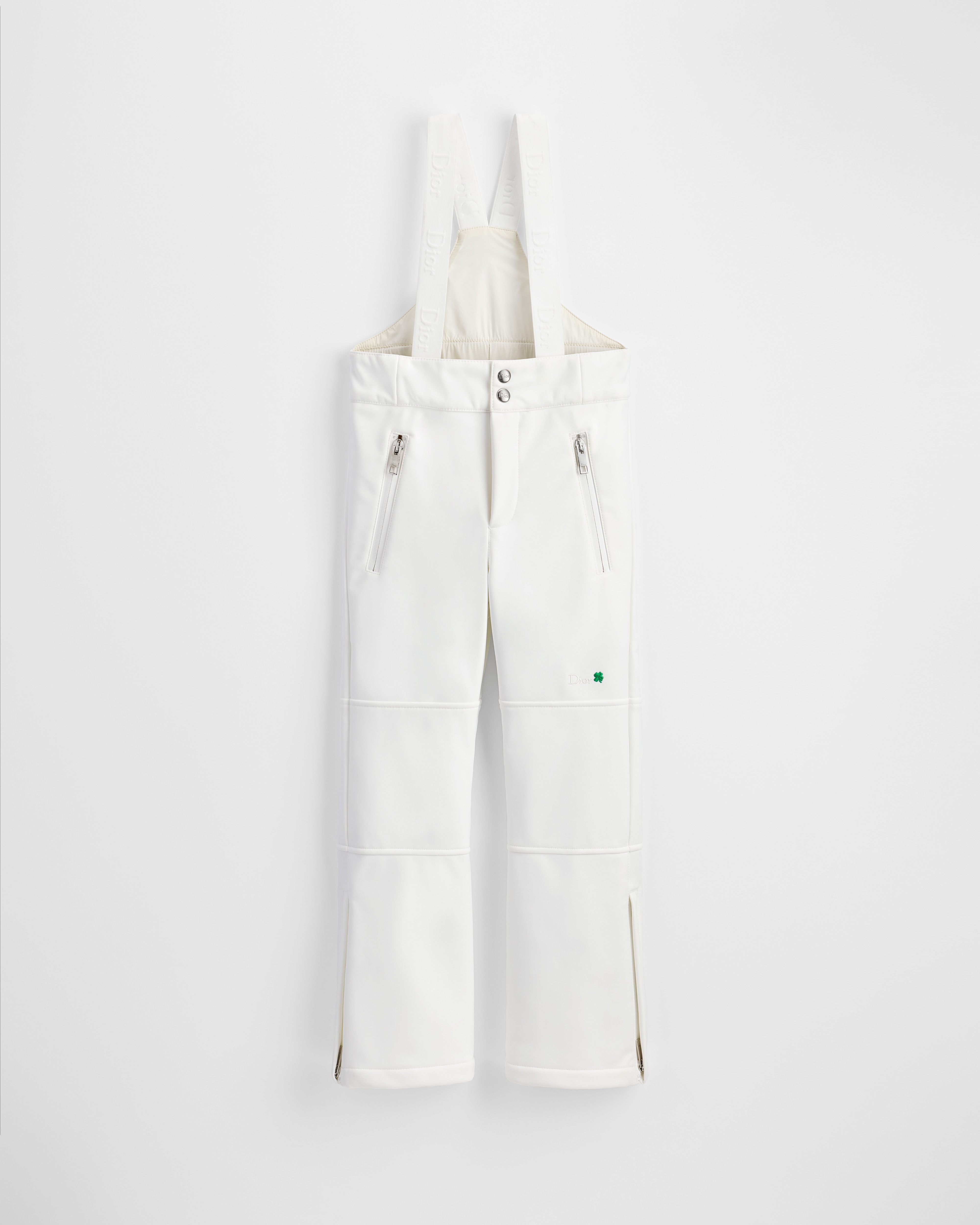Kids' Ski Pants with Straps Ivory Water-Repellent Technical Fabric E01