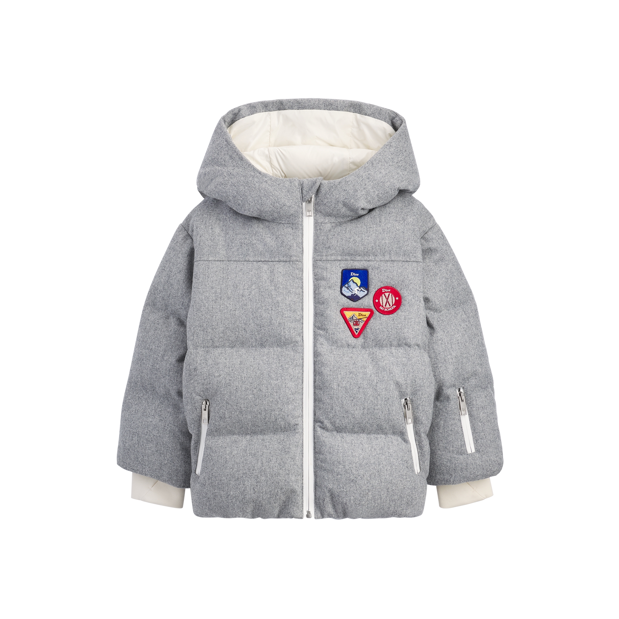 Kids' Hooded Down Jacket Light Gray Water-Repellent Technical Wool
