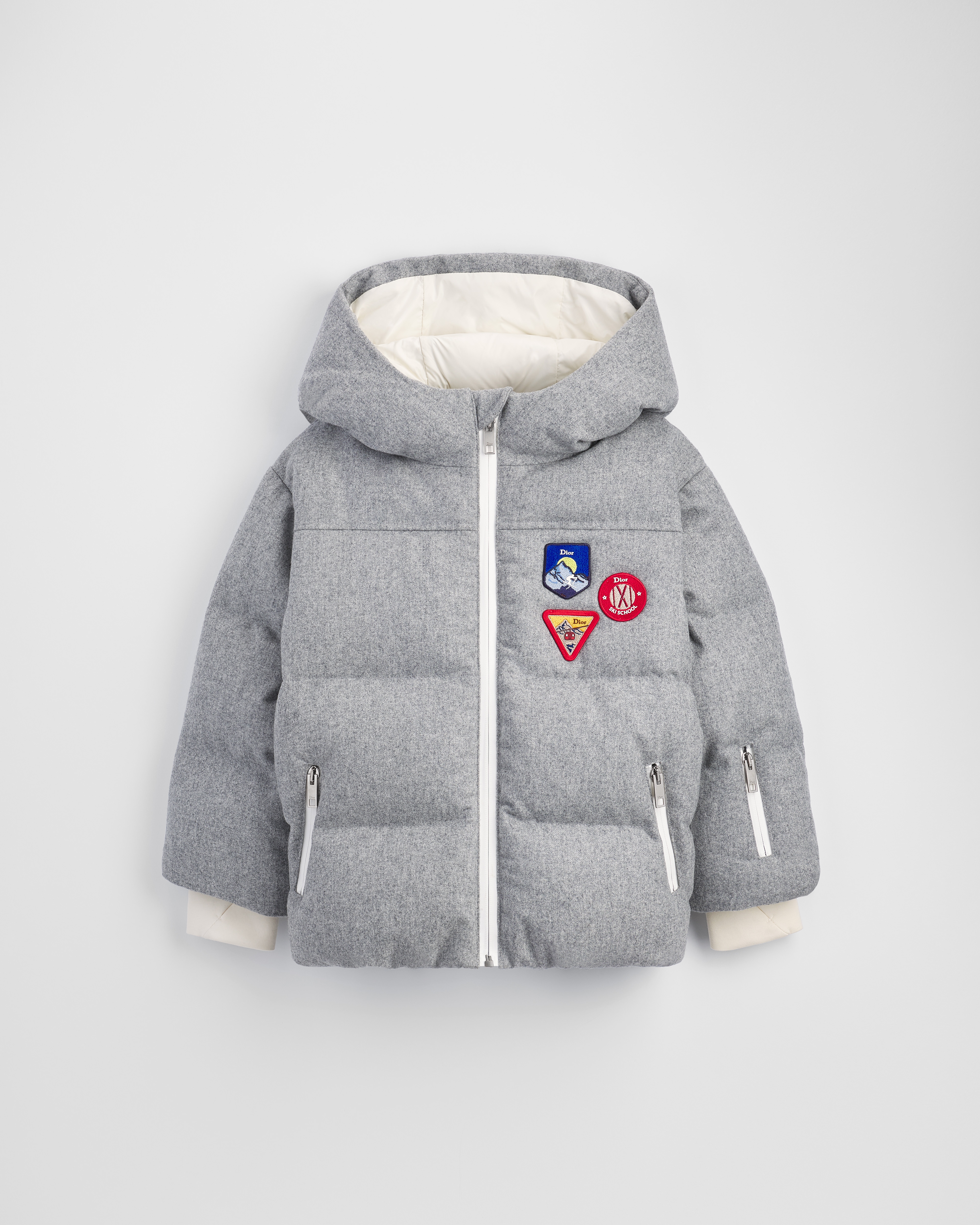 Kids' Hooded Down Jacket Light Gray Water-Repellent Technical Wool E01