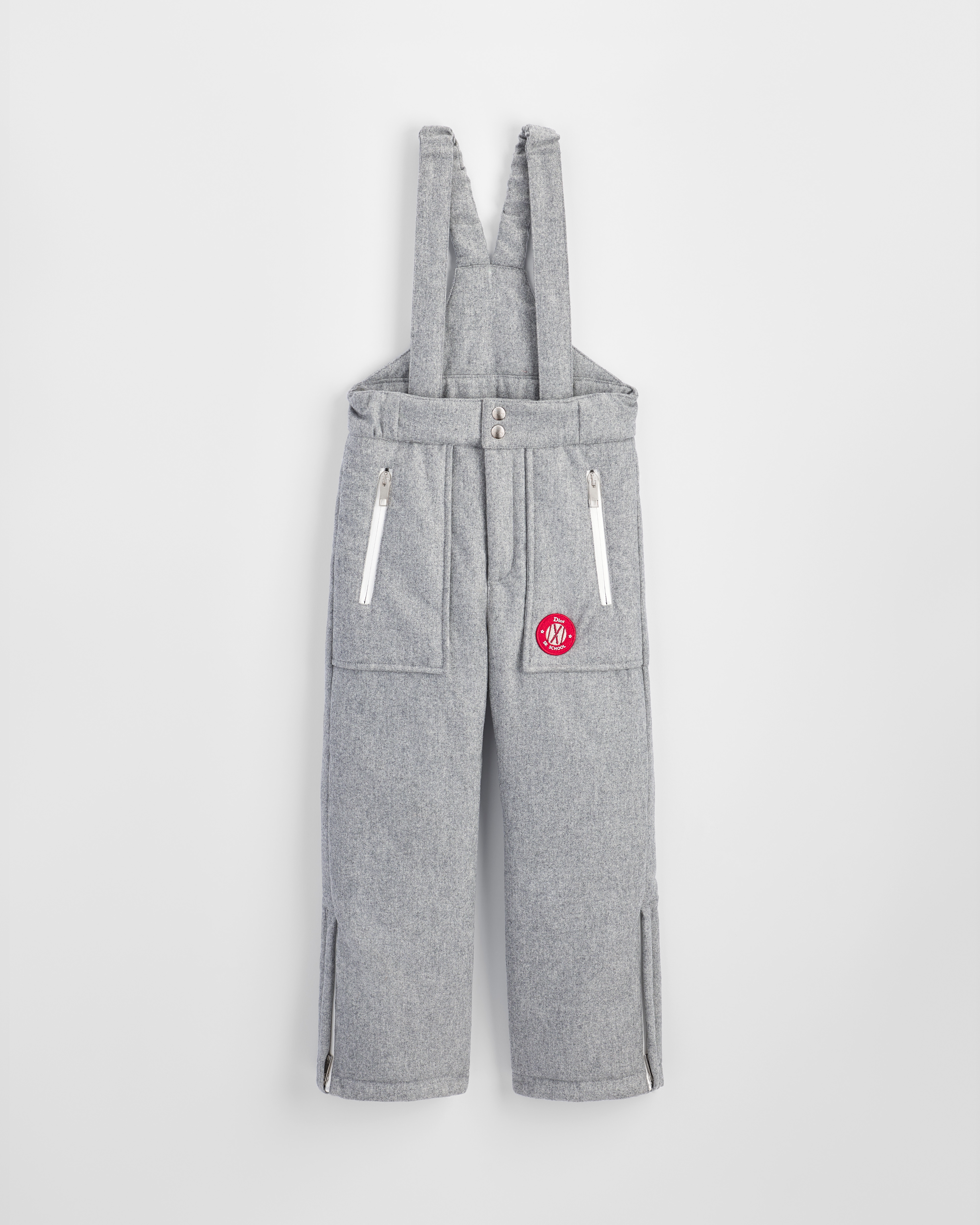 Kids' Ski Pants with Straps Light Gray Water-Repellent Technical Wool E01