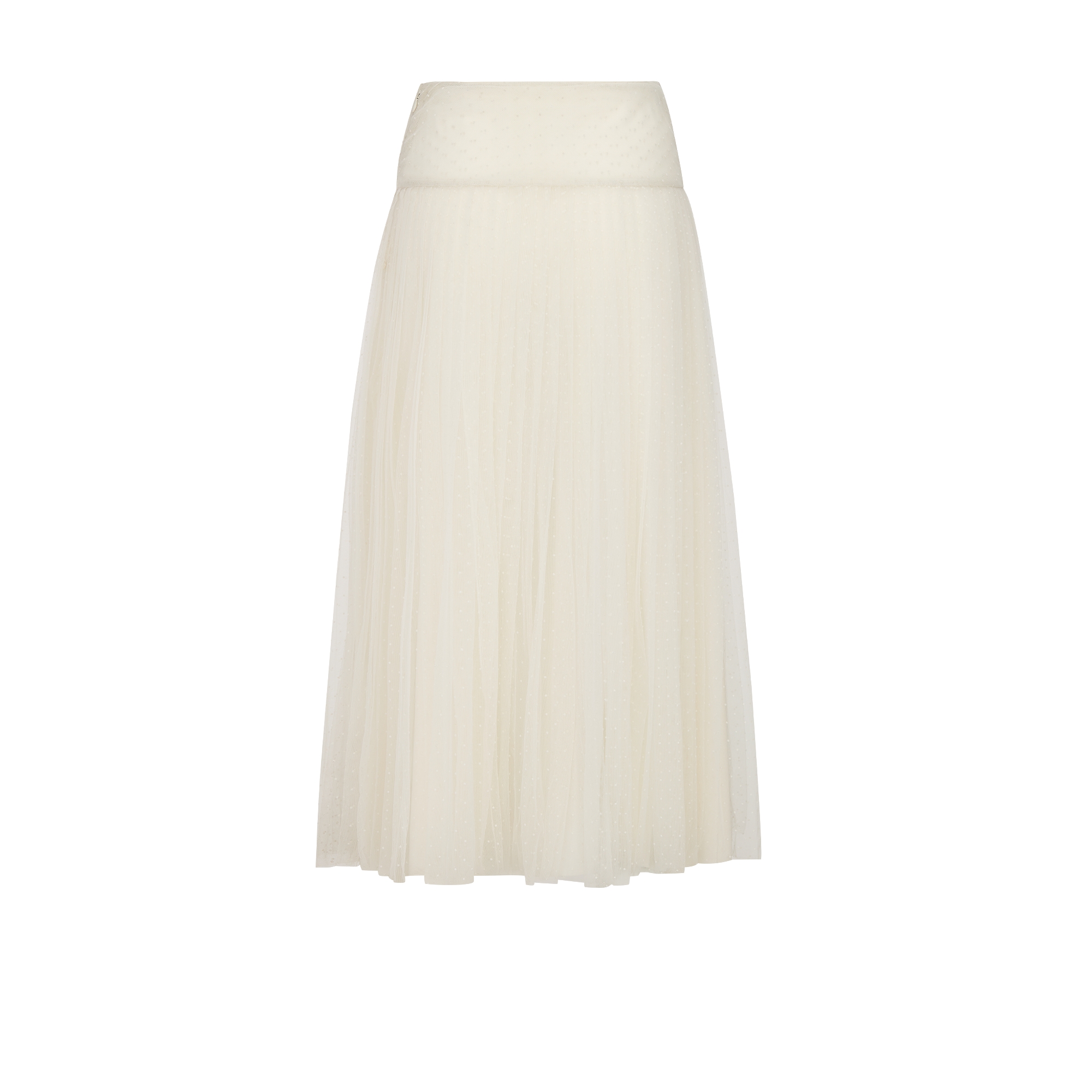 Midilange plooirok Ecrukleurige plumetis tule E08