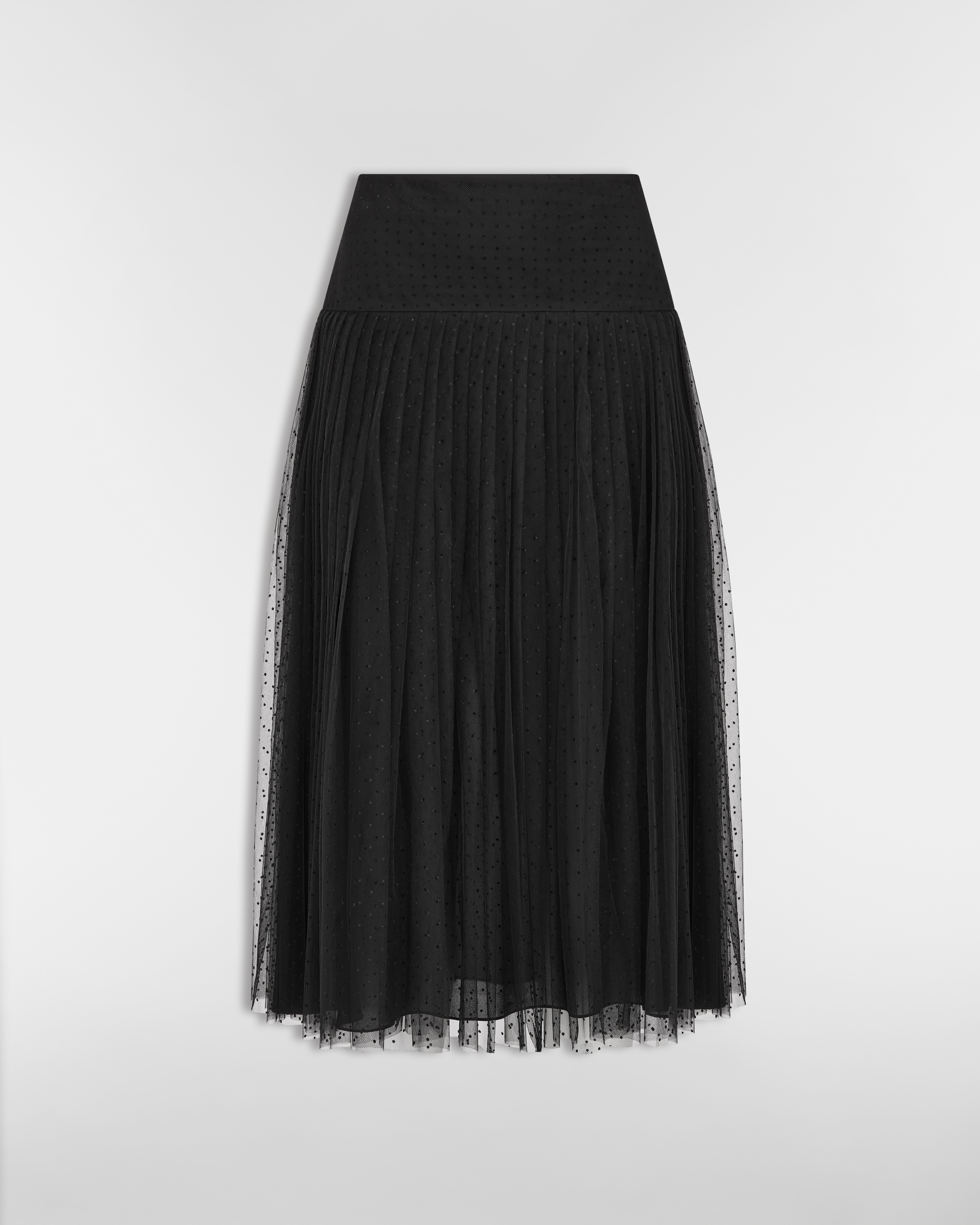 Jupe mi-longue plissée Tulle plumetis noir E01