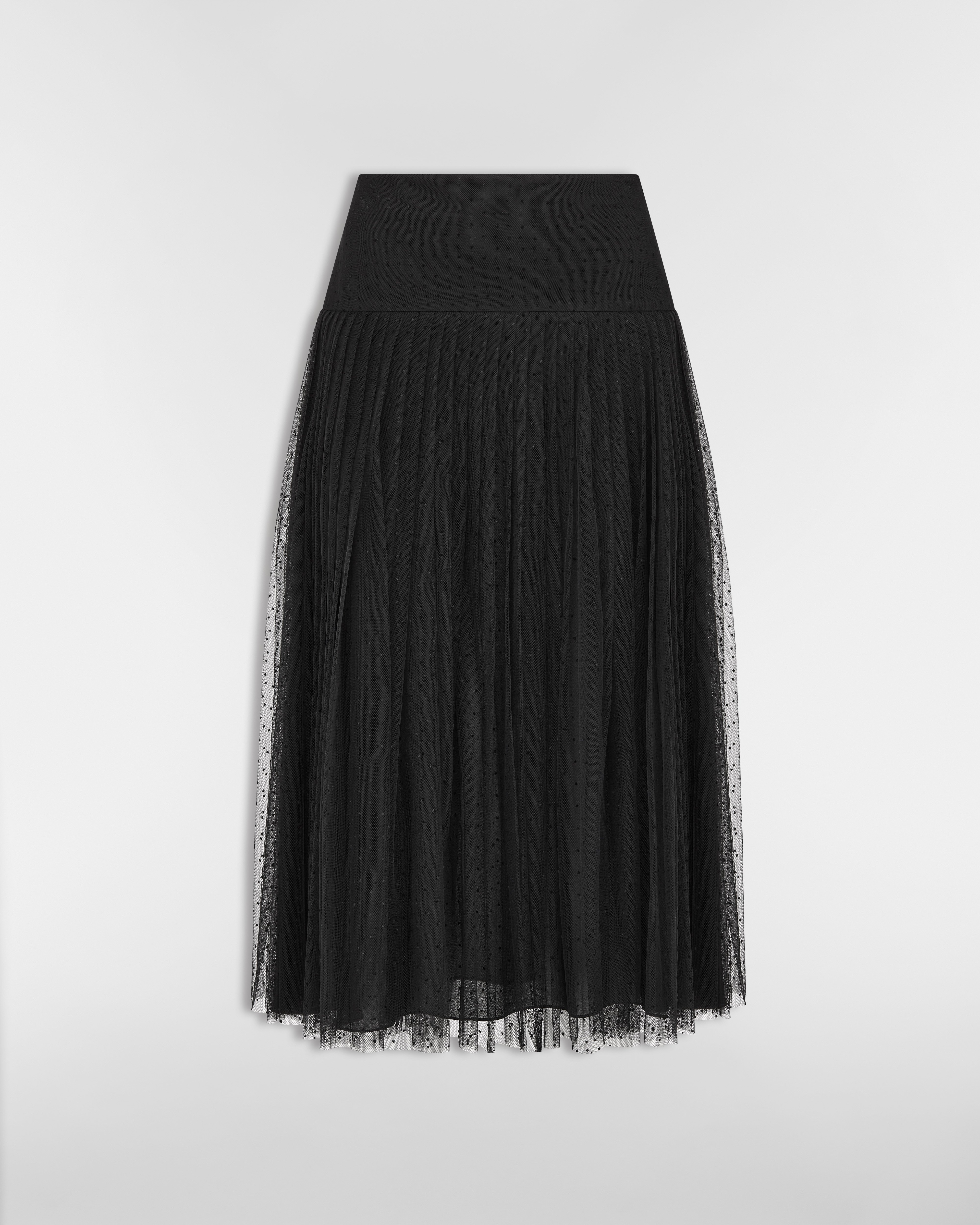 Mid-Length Pleated Skirt Black Plumetis Tulle