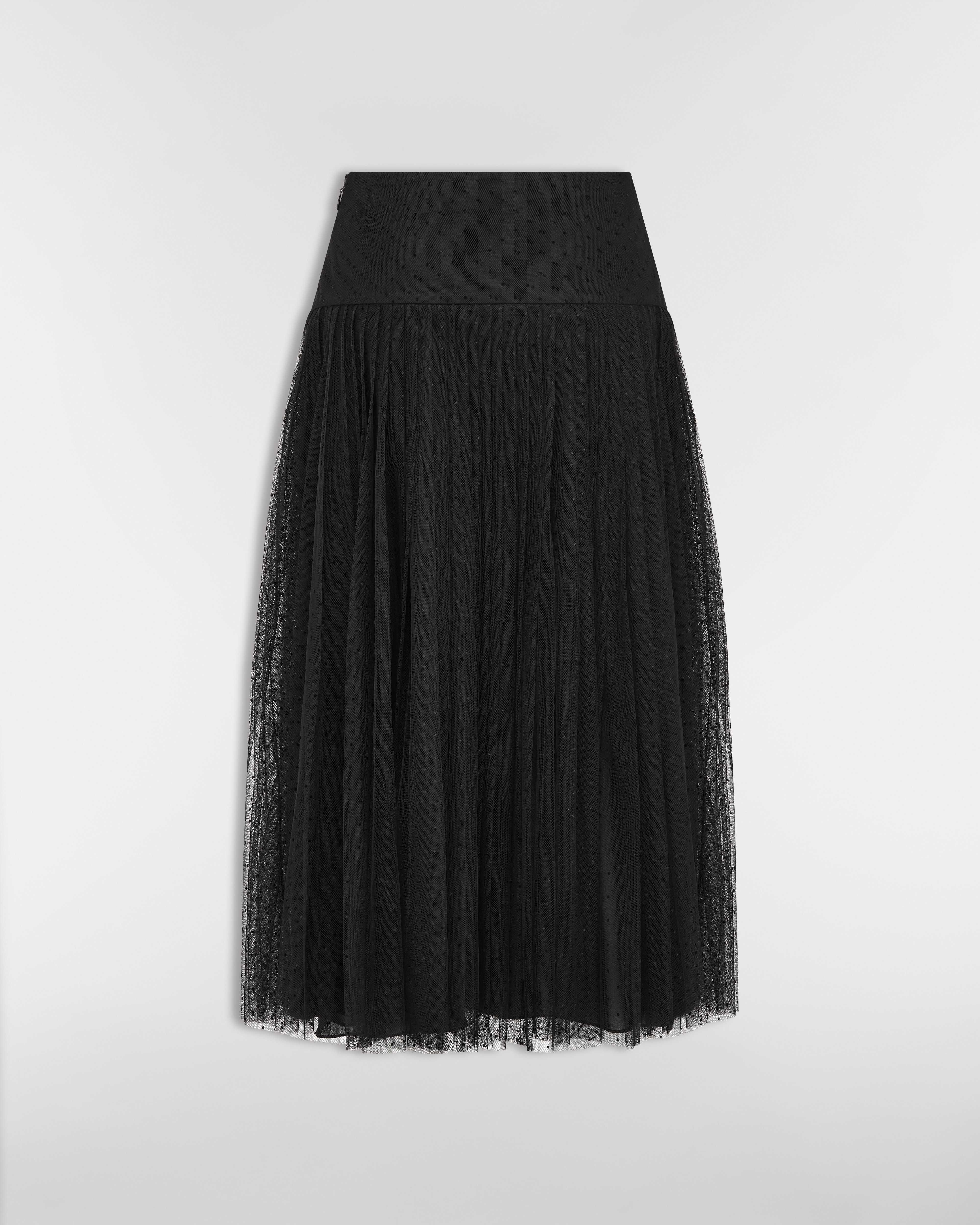 Mid-Length Pleated Skirt Black Plumetis Tulle E08
