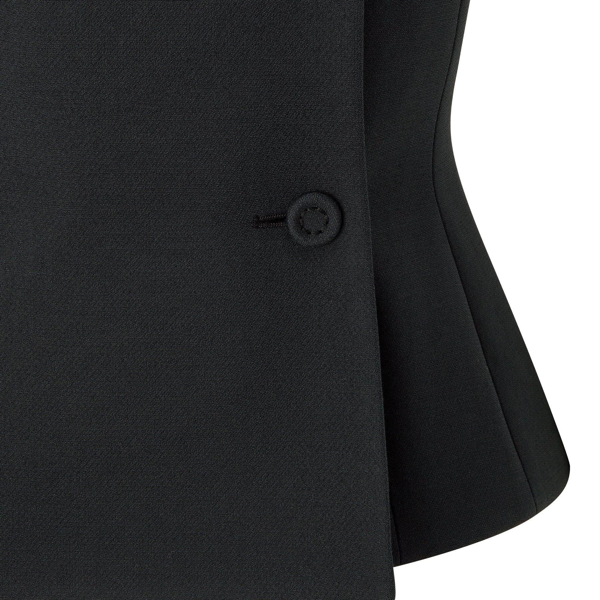 Off-The-Shoulder Jacket Black Double-Breasted Wool and Silk E09