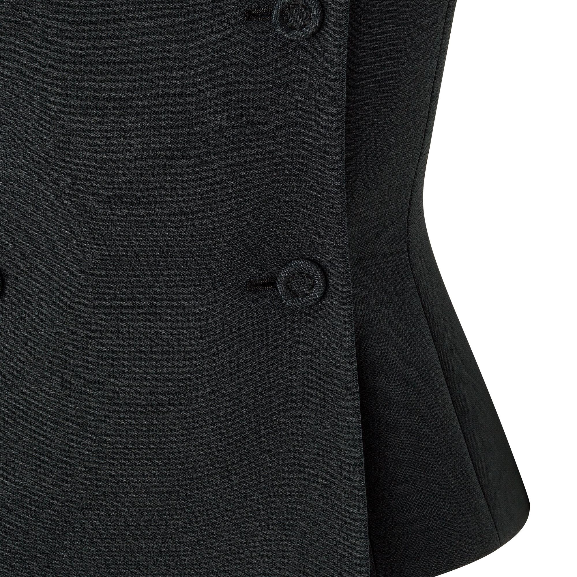 Off-The-Shoulder Jacket Black Double-Breasted Wool and Silk E09