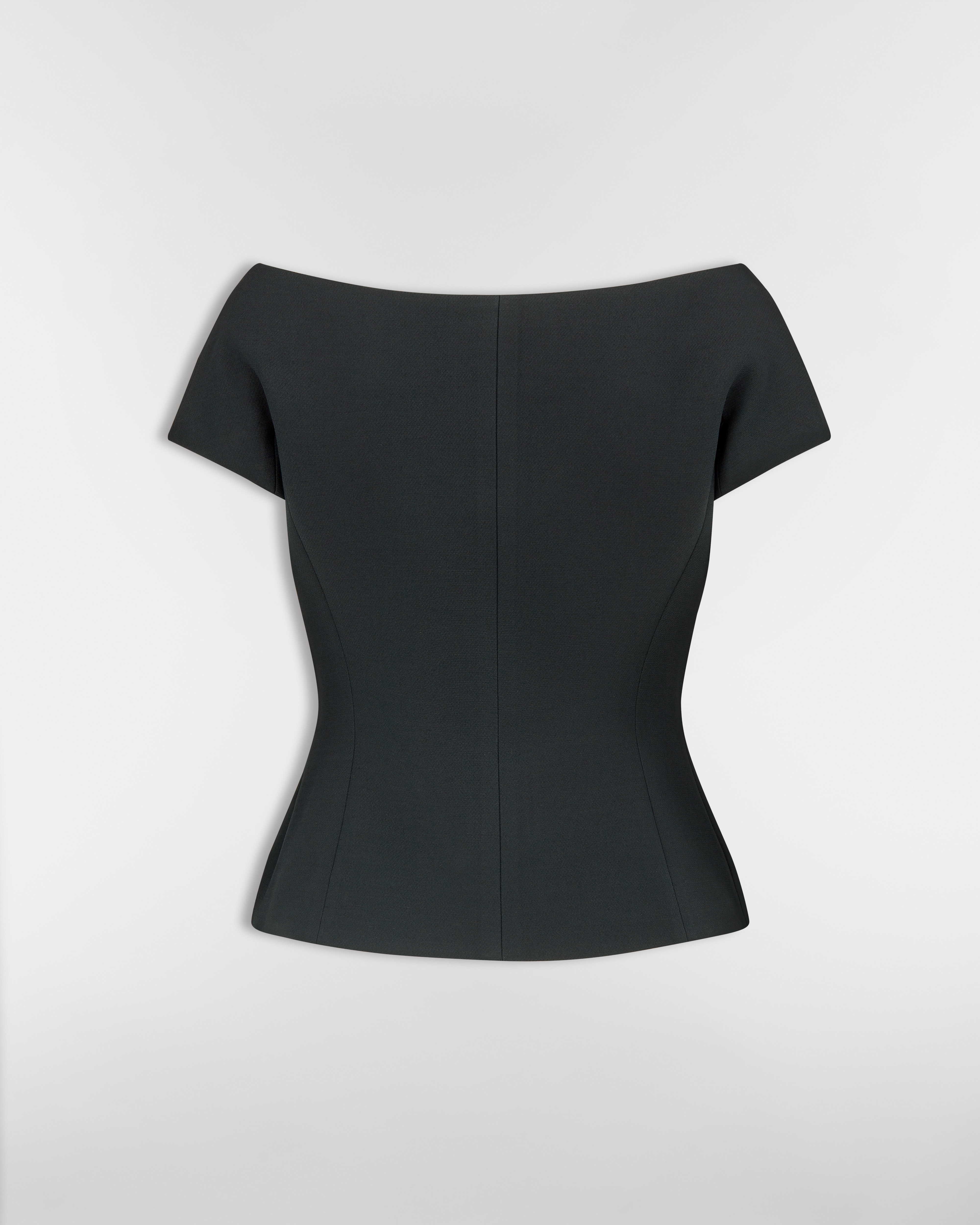Off-The-Shoulder Jacket Black Double-Breasted Wool and Silk E08