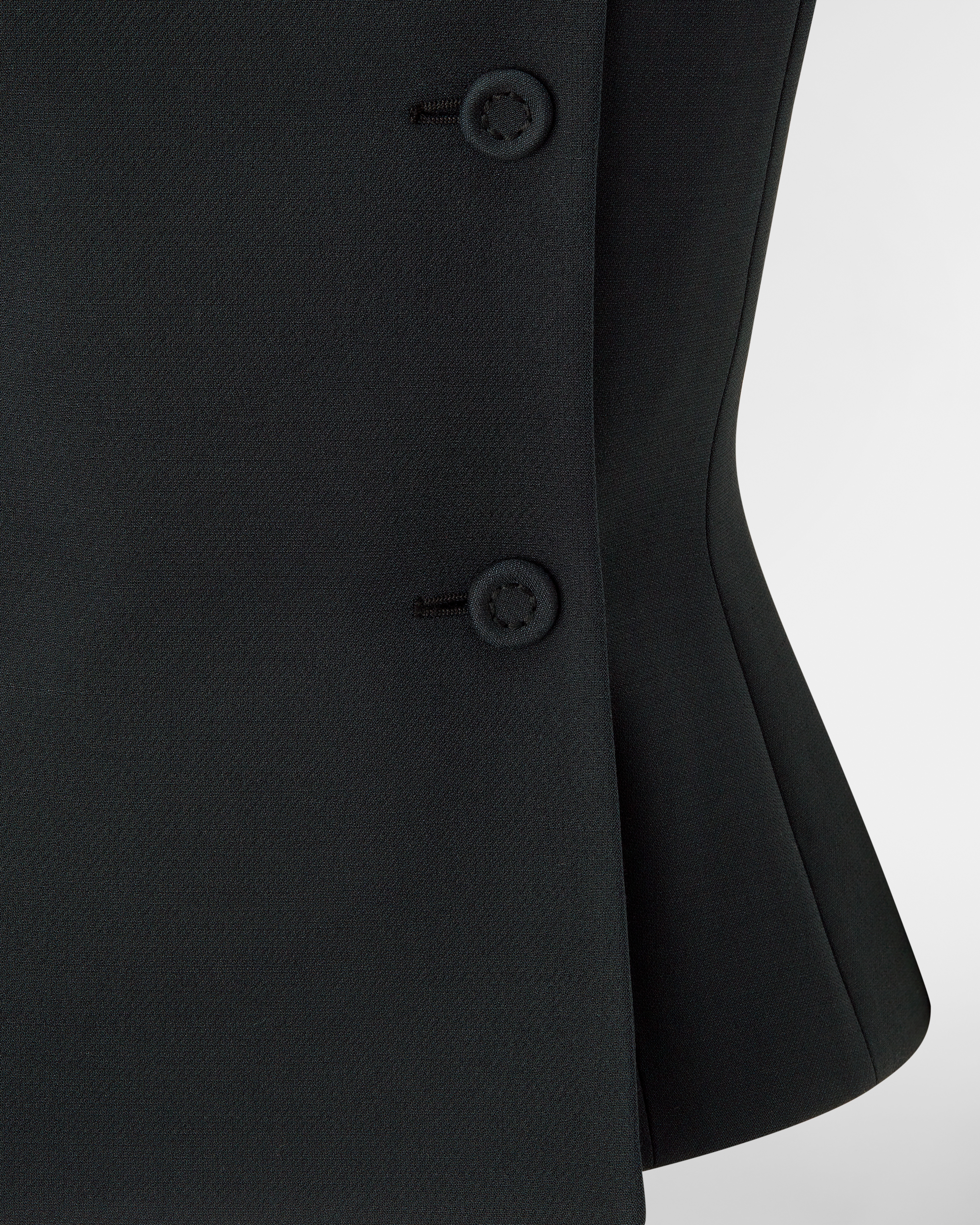 Off-The-Shoulder Jacket Black Double-Breasted Wool and Silk E09
