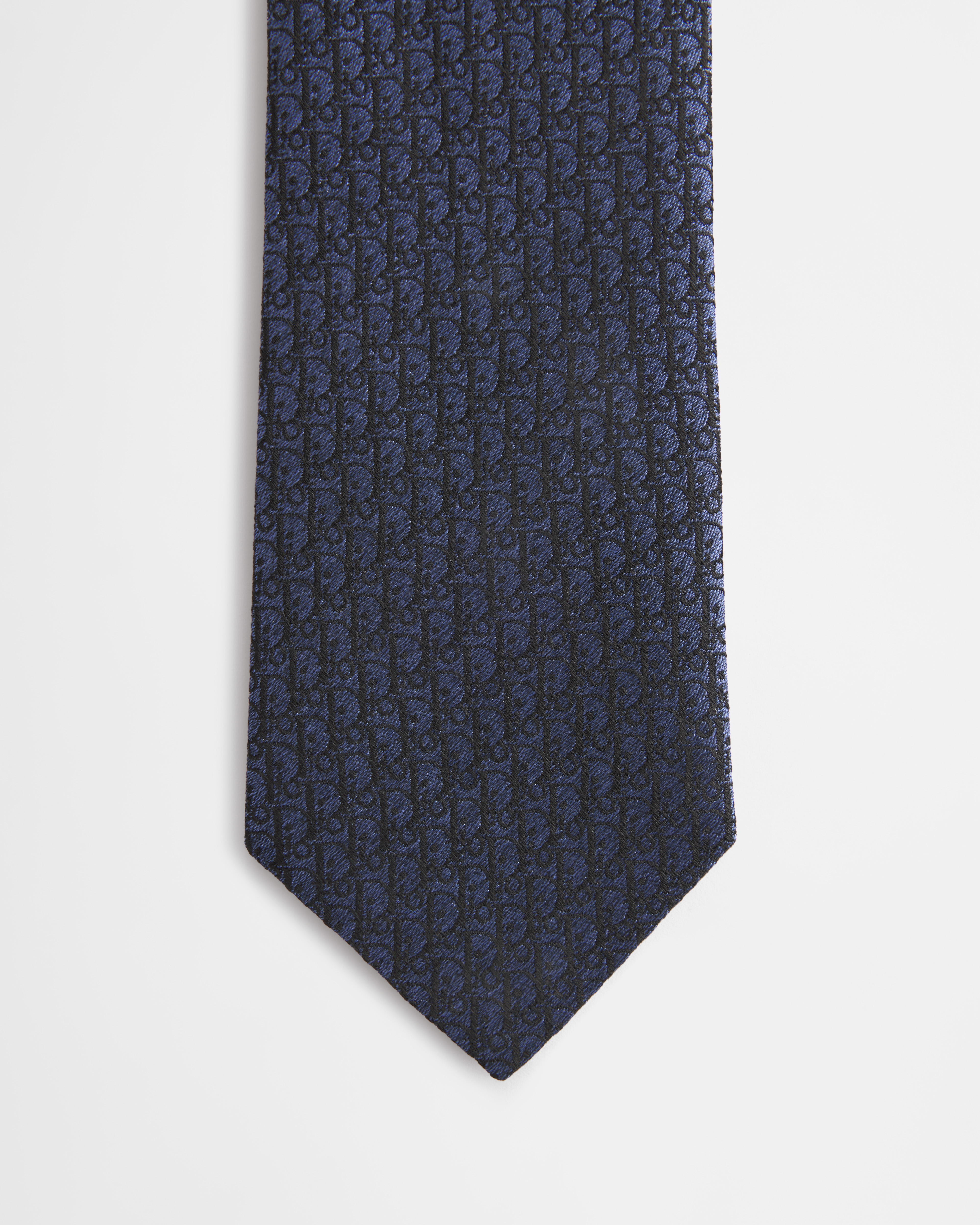 Dior Oblique Tie Blue and Black Silk E09