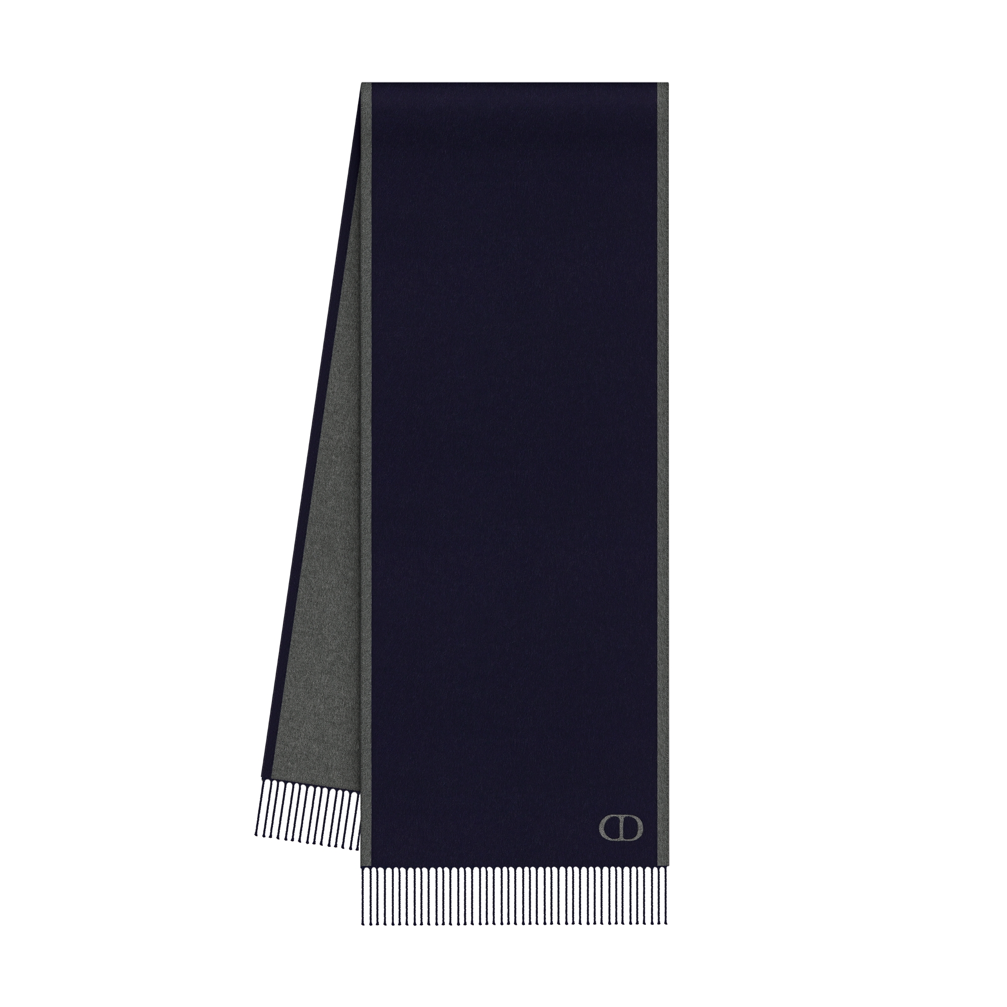 Double-Sided CD Icon Scarf Navy Blue and Gray Silk E03