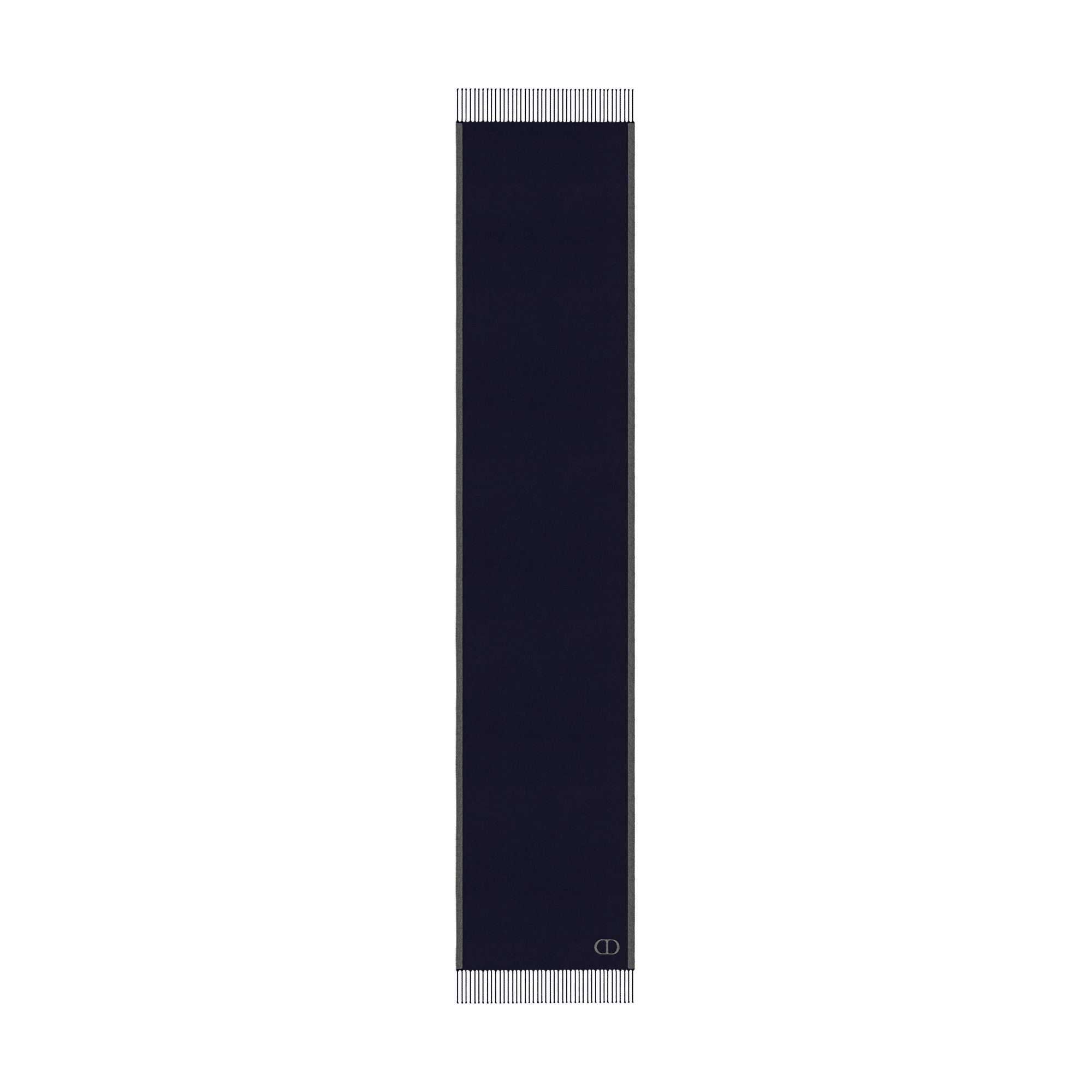 Double-Sided CD Icon Scarf Navy Blue and Gray Silk E07