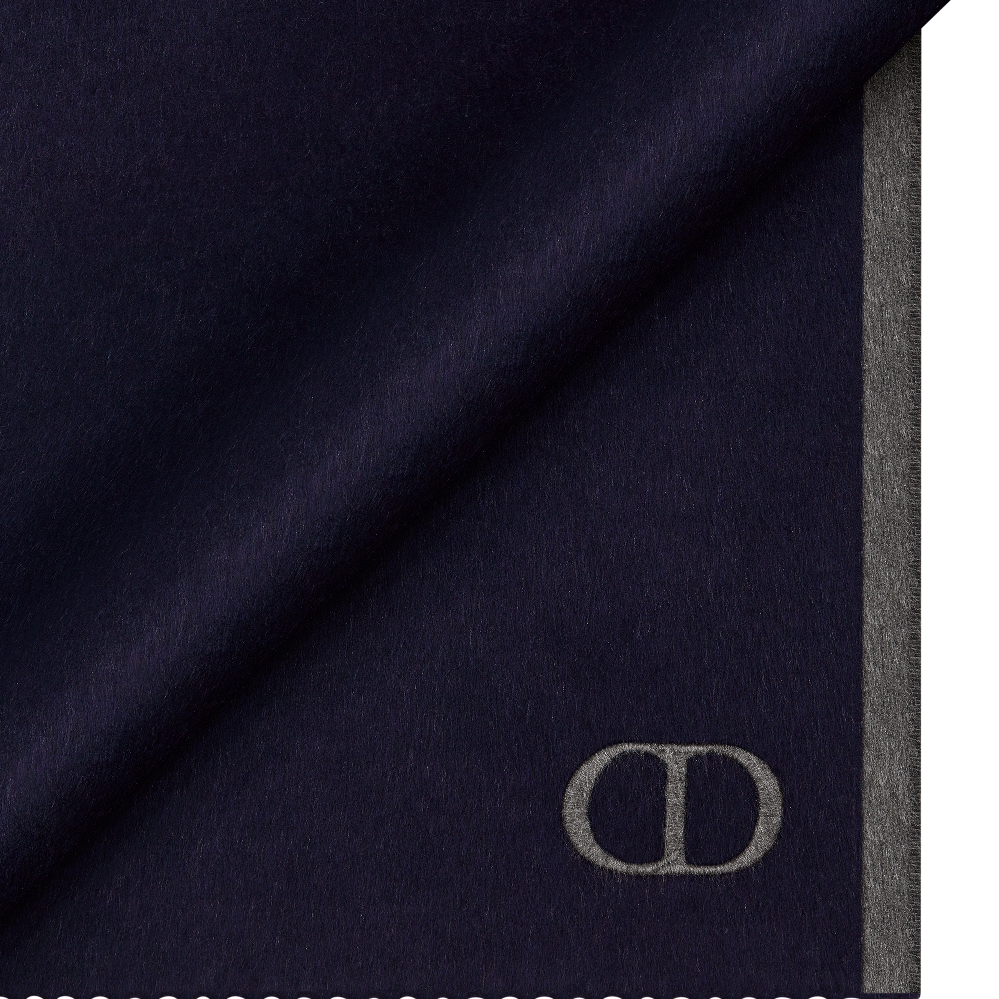 Double-Sided CD Icon Scarf Navy Blue and Gray Silk E09