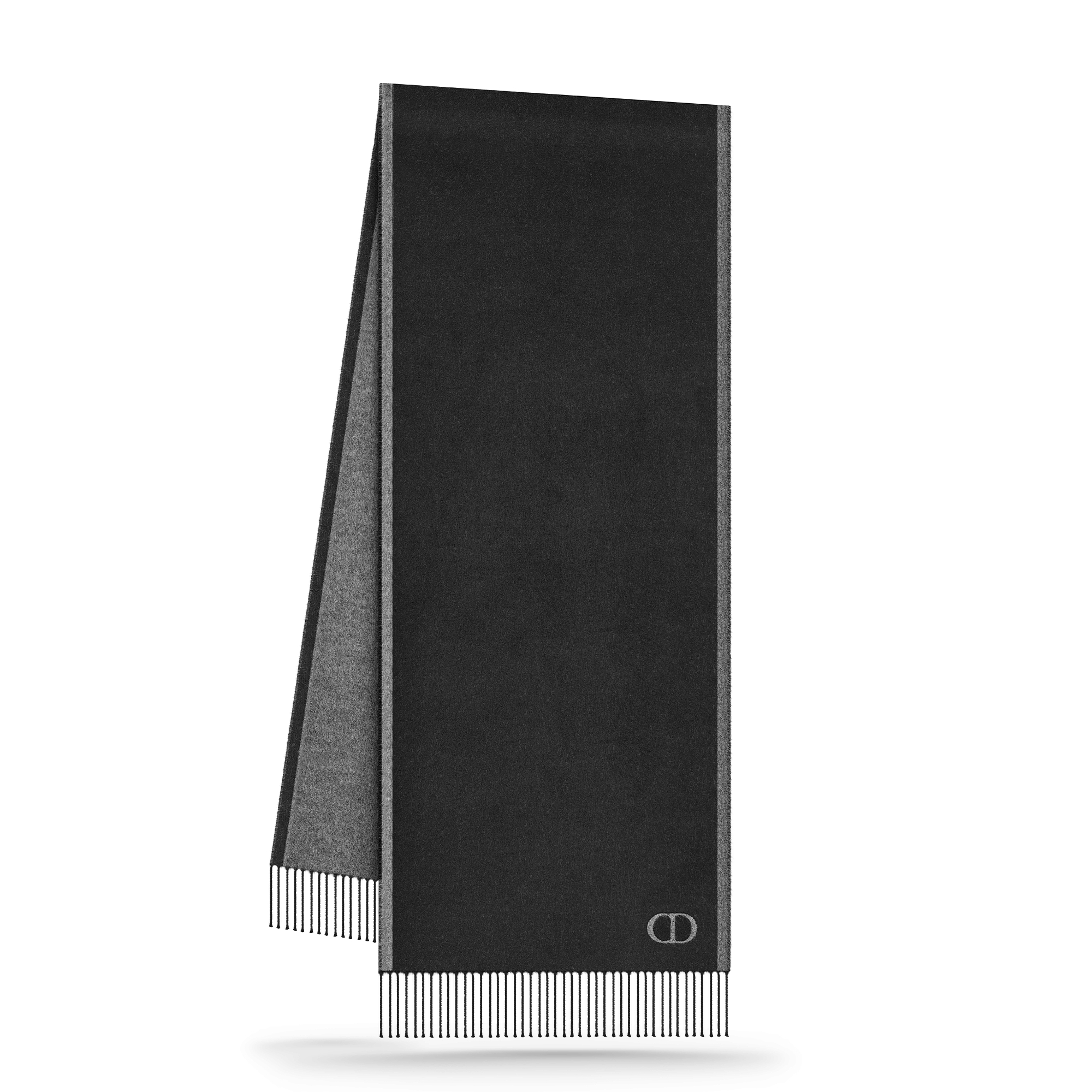 Double-Sided CD Icon Scarf Black and Gray Silk E03