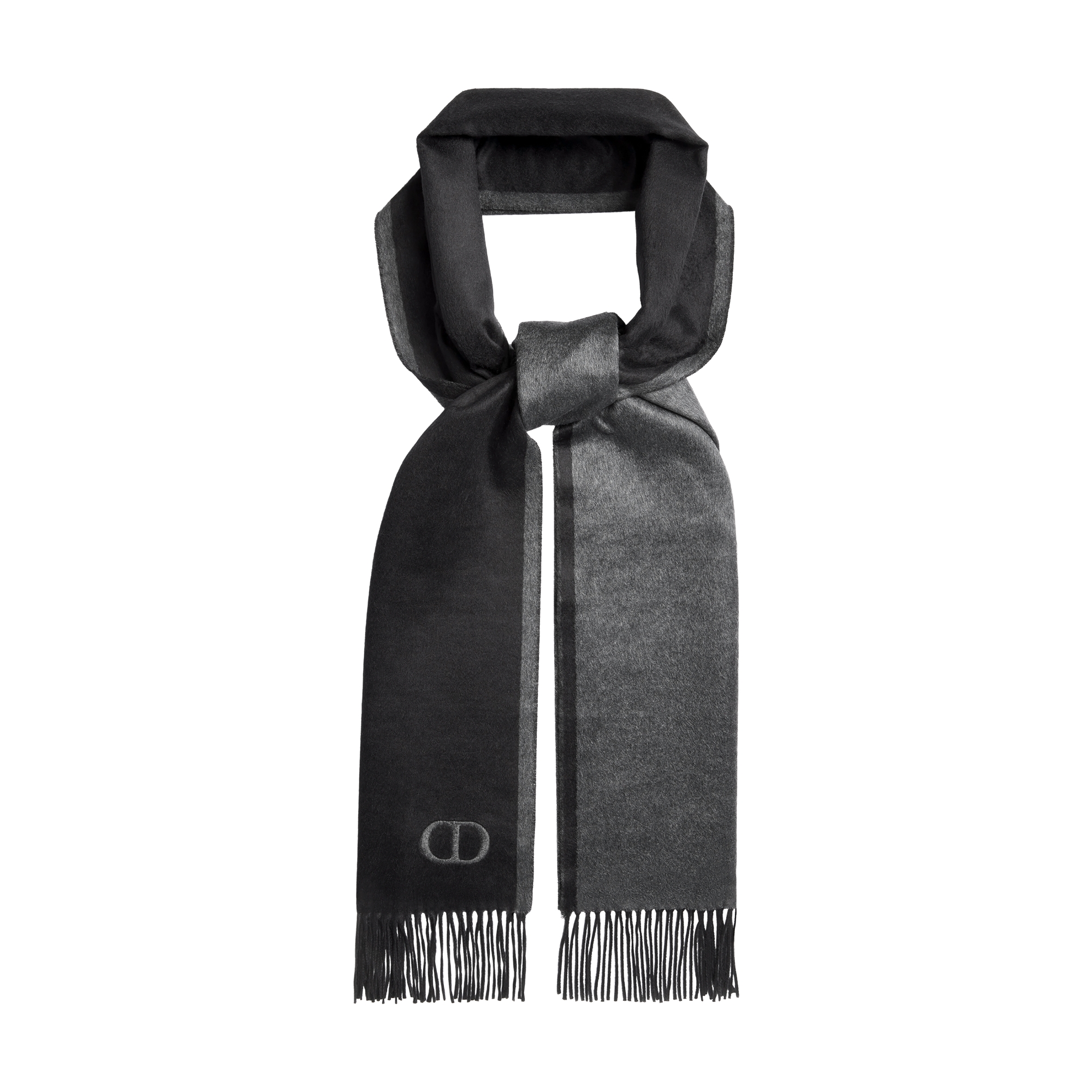 Double-Sided CD Icon Scarf Black and Gray Silk E03