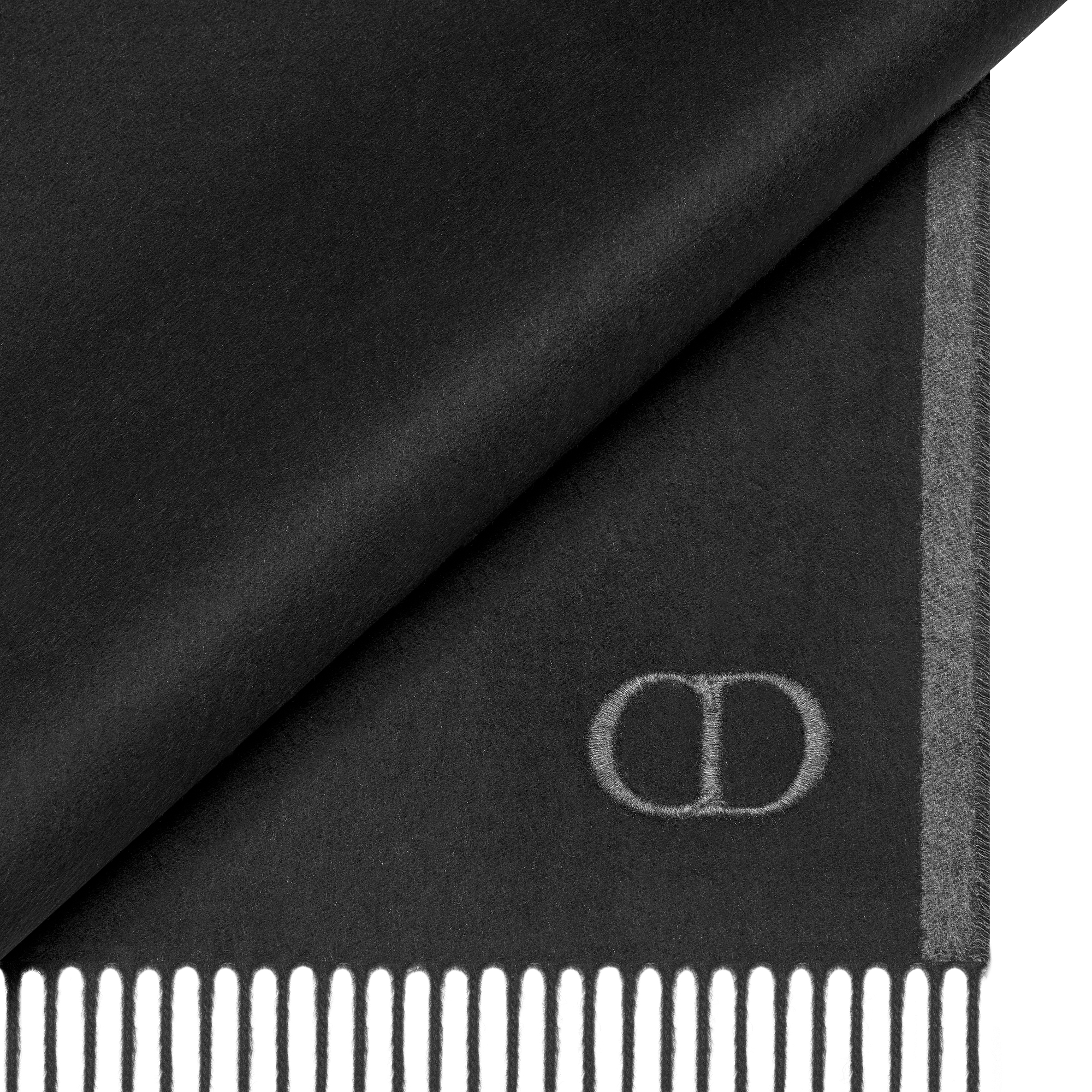 Double-Sided CD Icon Scarf Black and Gray Silk E09