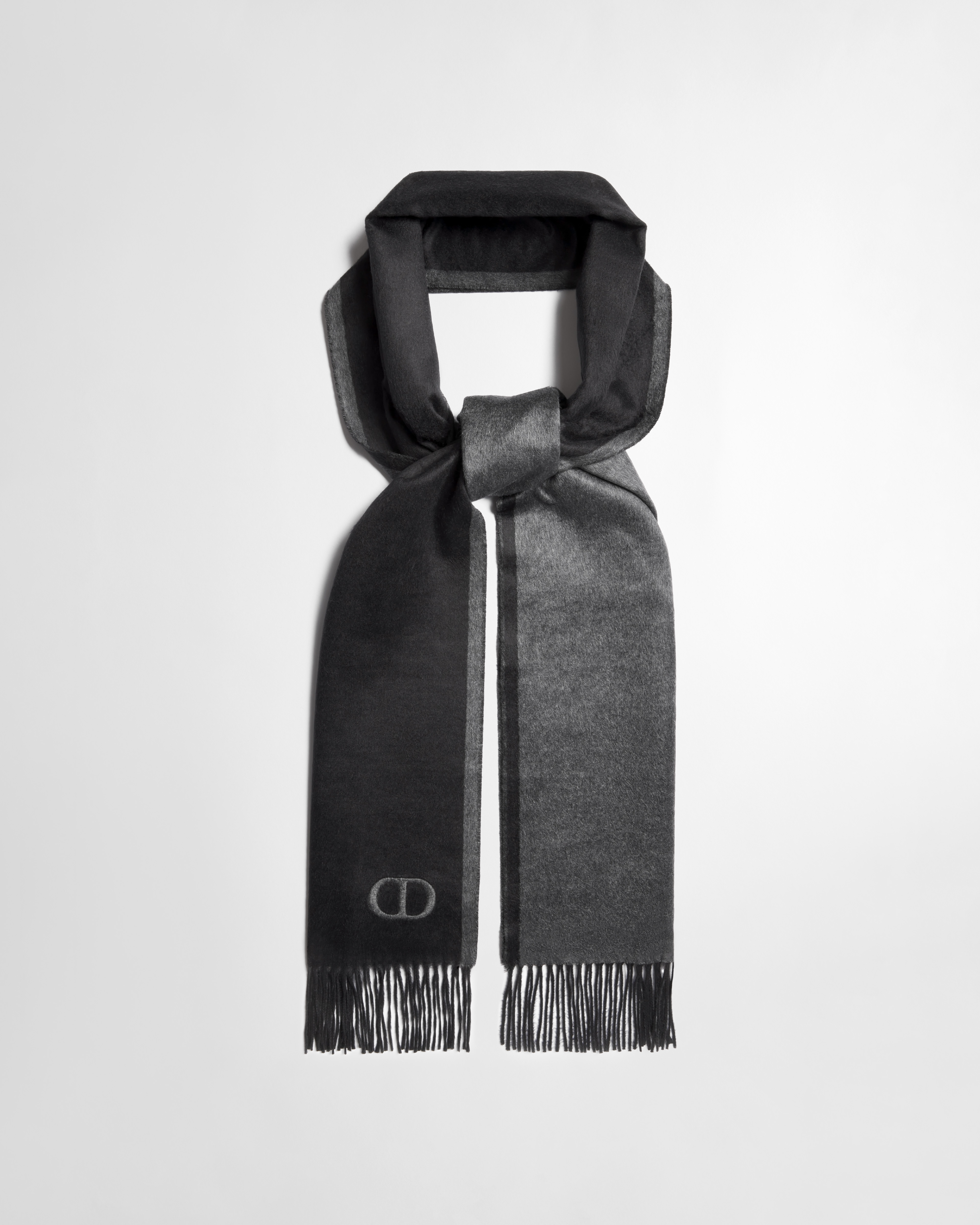Double-Sided CD Icon Scarf Black and Gray Silk E03