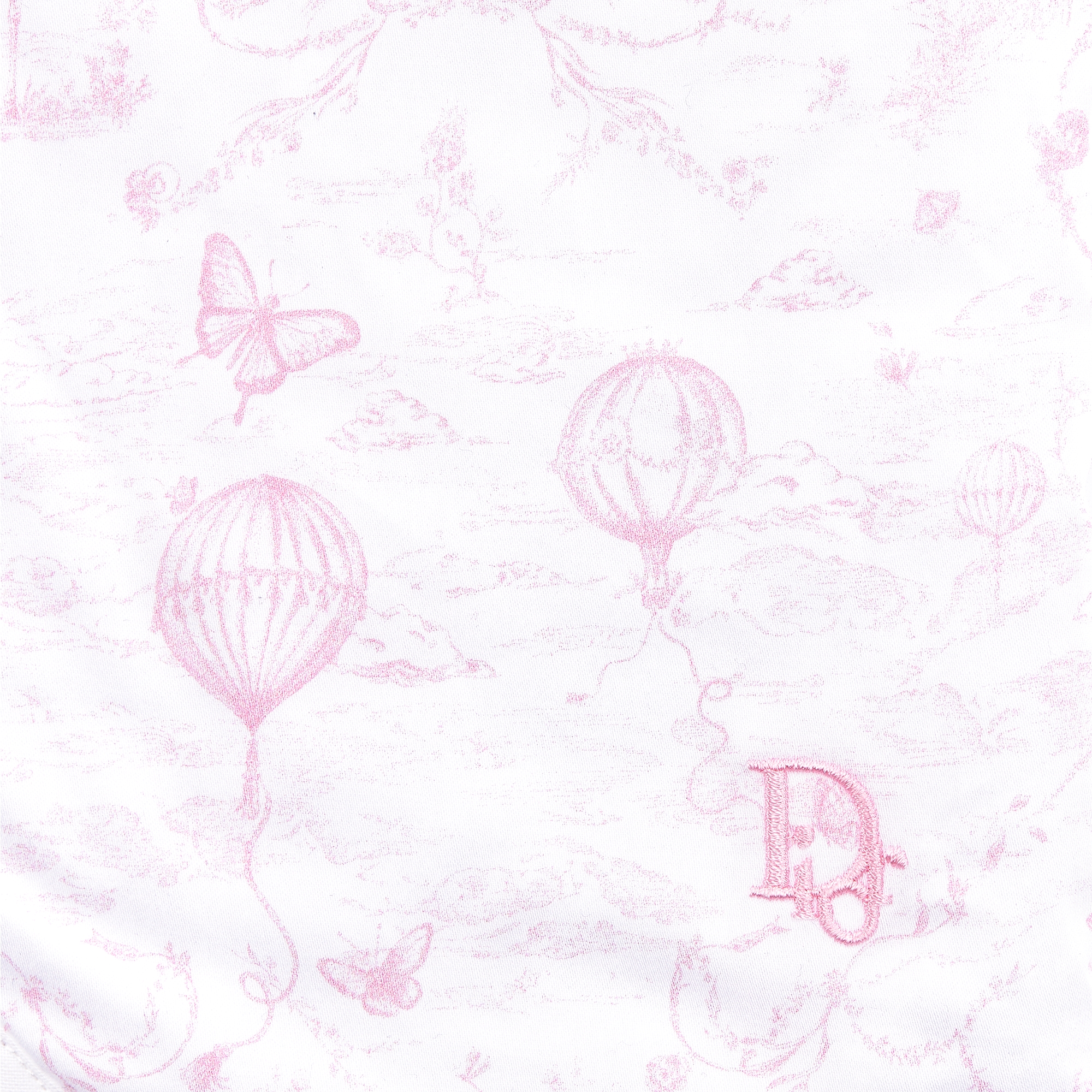 Baby Hooded Bathrobe White Cotton Poplin and Terry Knit with Pale Pink Toile de Jouy Print E09