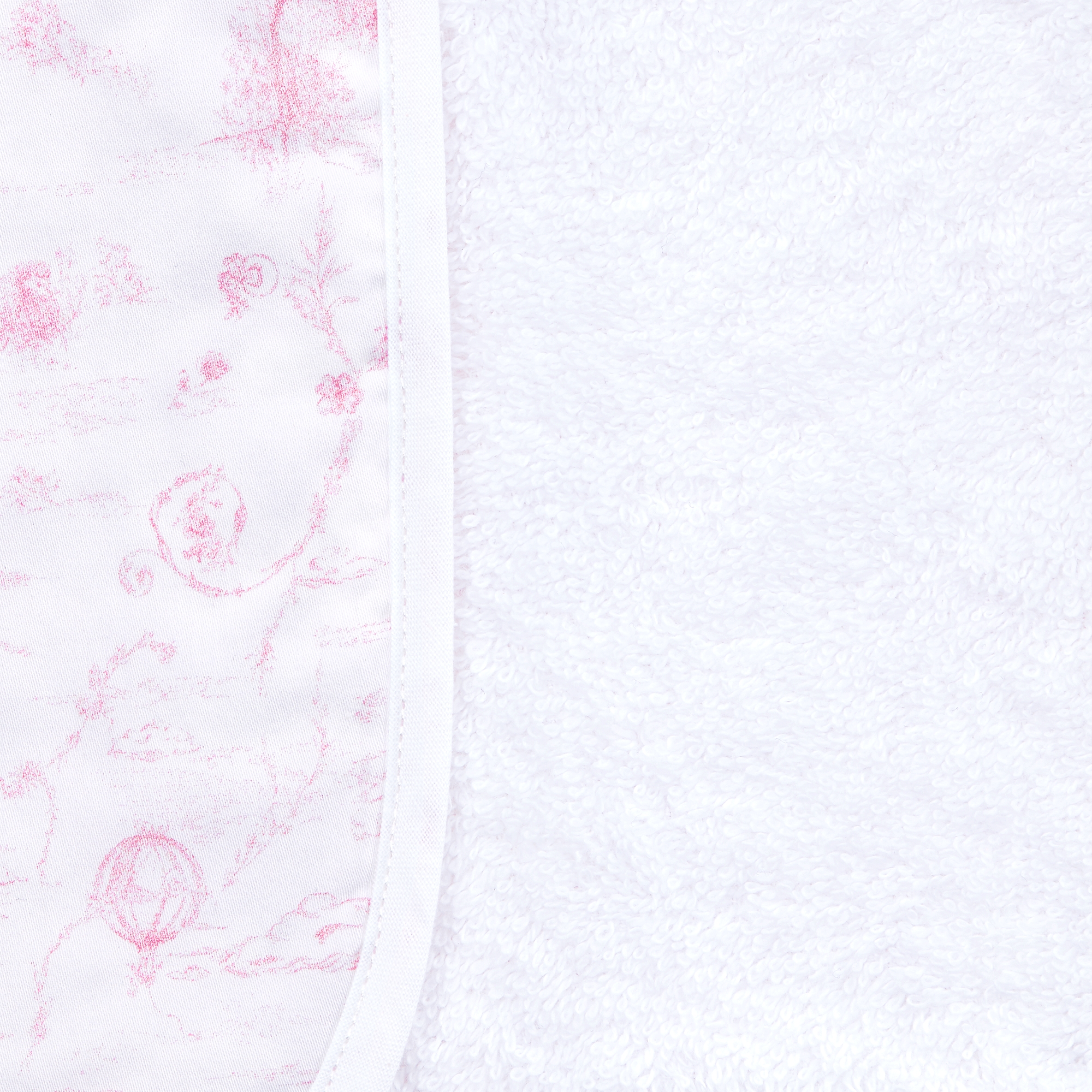 Baby Hooded Bathrobe White Cotton Poplin and Terry Knit with Pale Pink Toile de Jouy Print E10