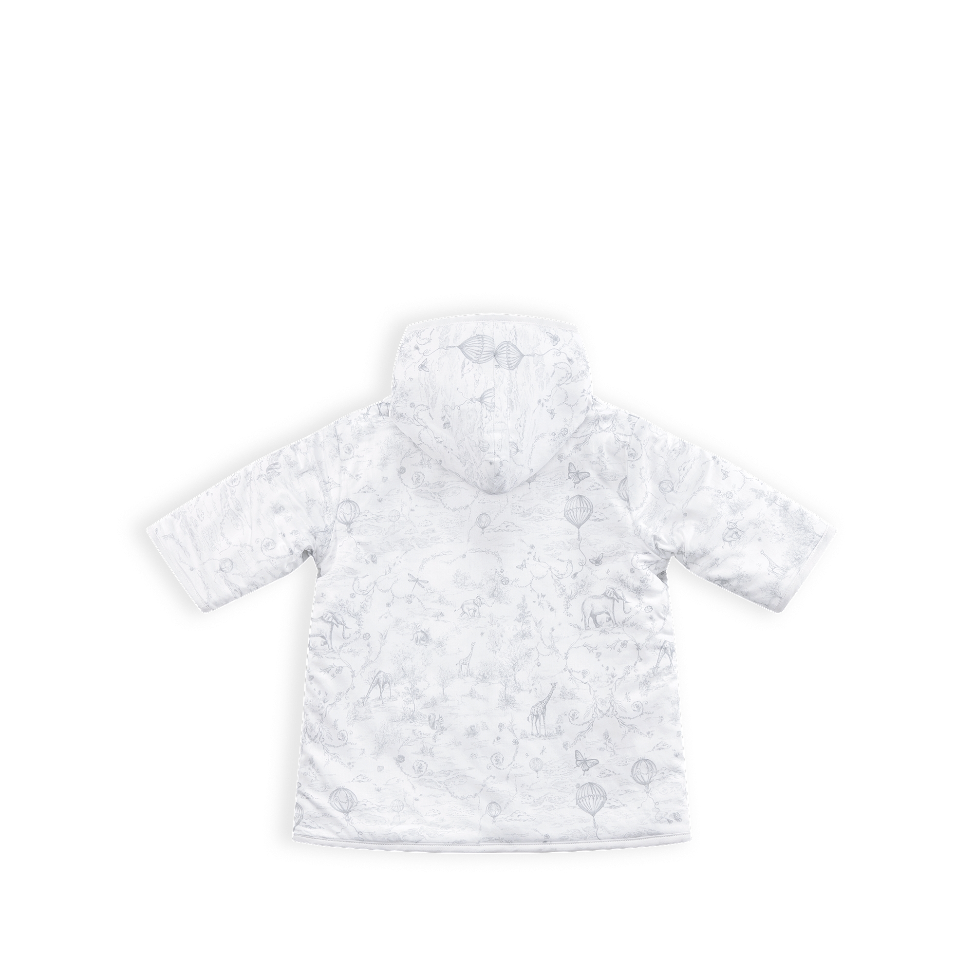 Peignoir de bain à capuche bébé Popeline et éponge de coton blanc imprimé Toile de Jouy gris E08