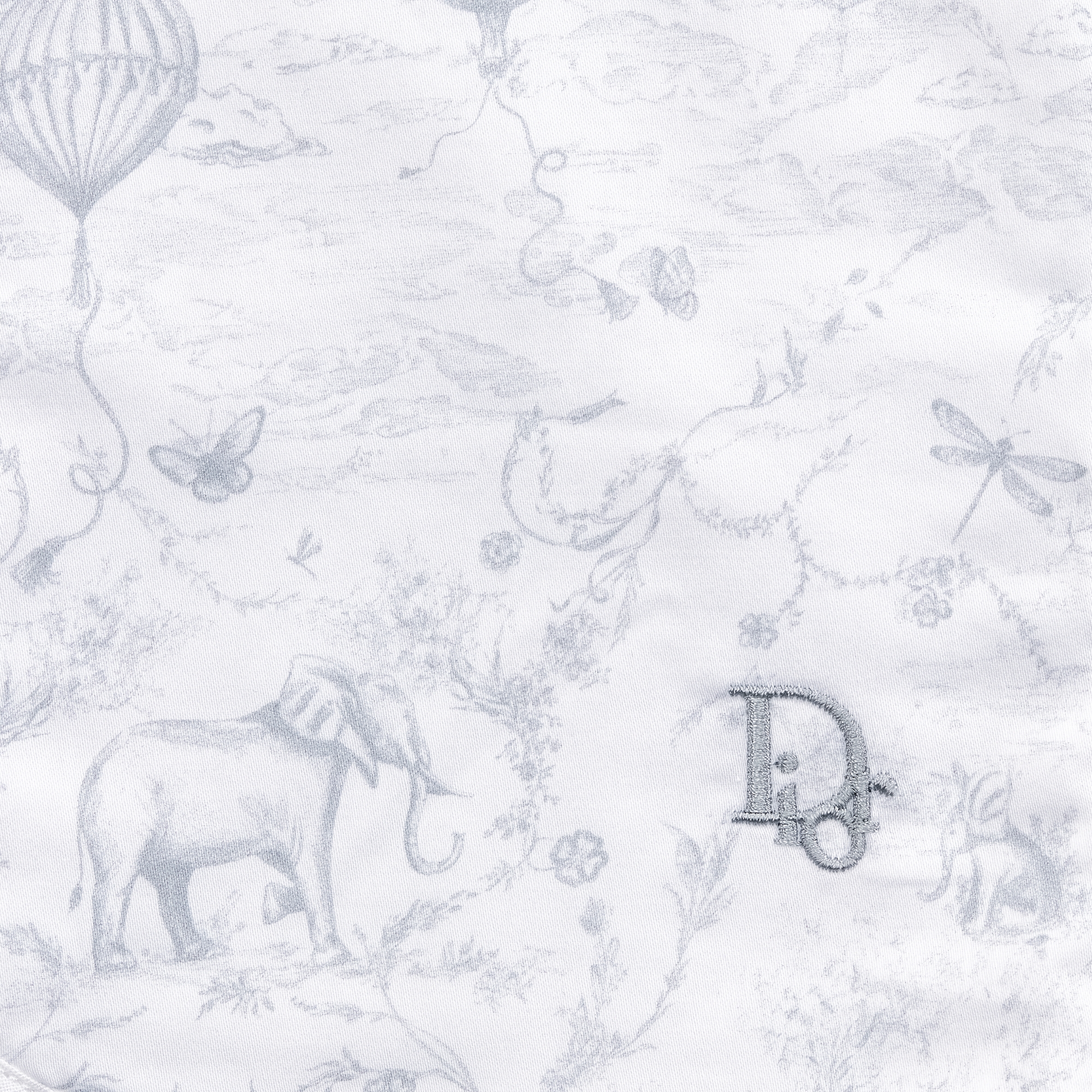 Peignoir de bain à capuche bébé Popeline et éponge de coton blanc imprimé Toile de Jouy gris E09